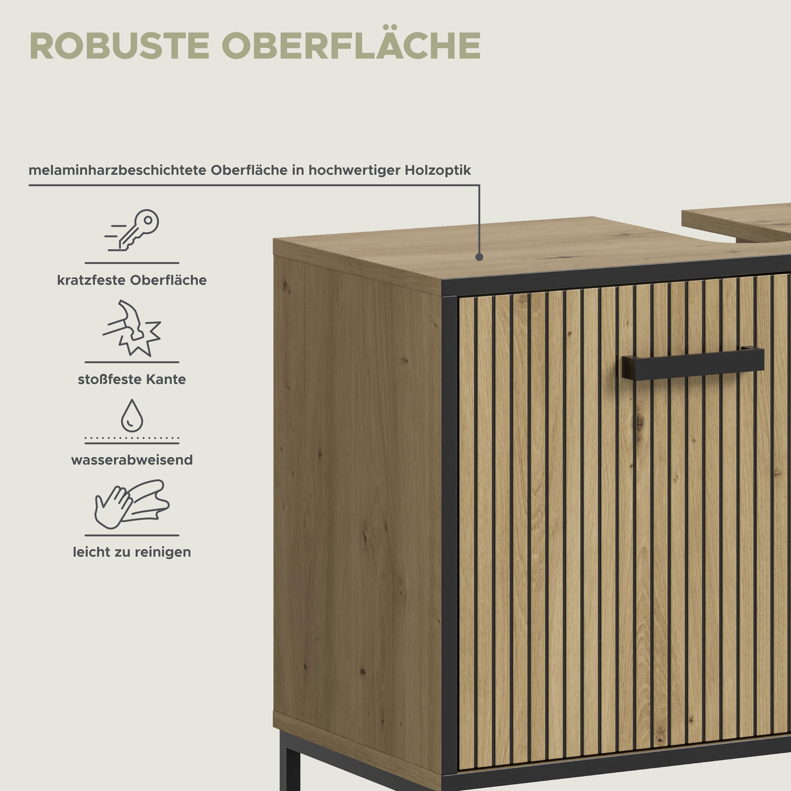 xonox.home Szafka pod umywalkę Bagno 80 x 63 x 36 cm z imitacji Artisan Oak – szafka dolna z 2 drzwiami, 4 półkami i wycięciem na syfon – dużo miejsca pod umywalką, wytrzymała i nowoczesna konstrukcja