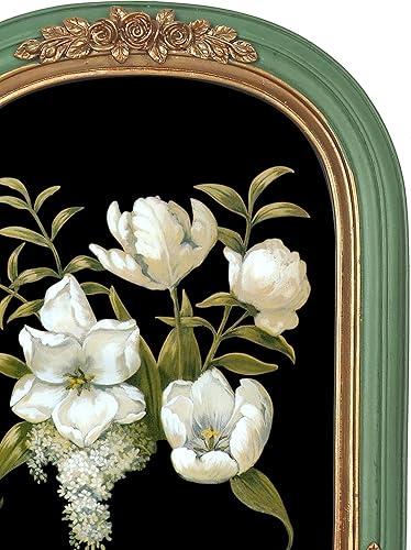 Miniatura 6 de PARAFAYER - Marco de fotos vintage de 5 x 7 pulgadas, marco de fotos arqueado verde envejecido con intrincado relieve floral dorado, parte frontal