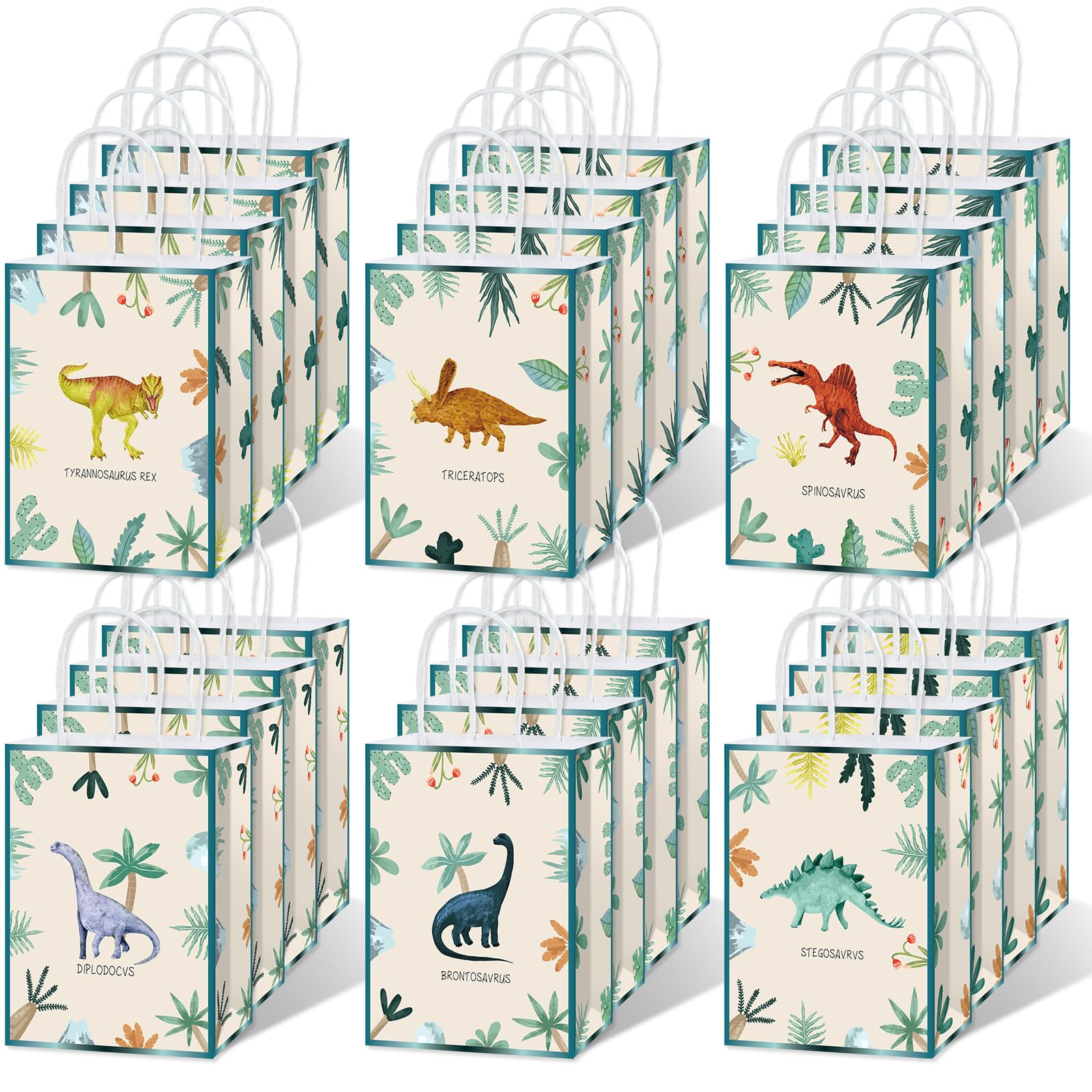 24 bolsas de papel de dinosaurio con asas para cumpleaños infantil y fiestas 8