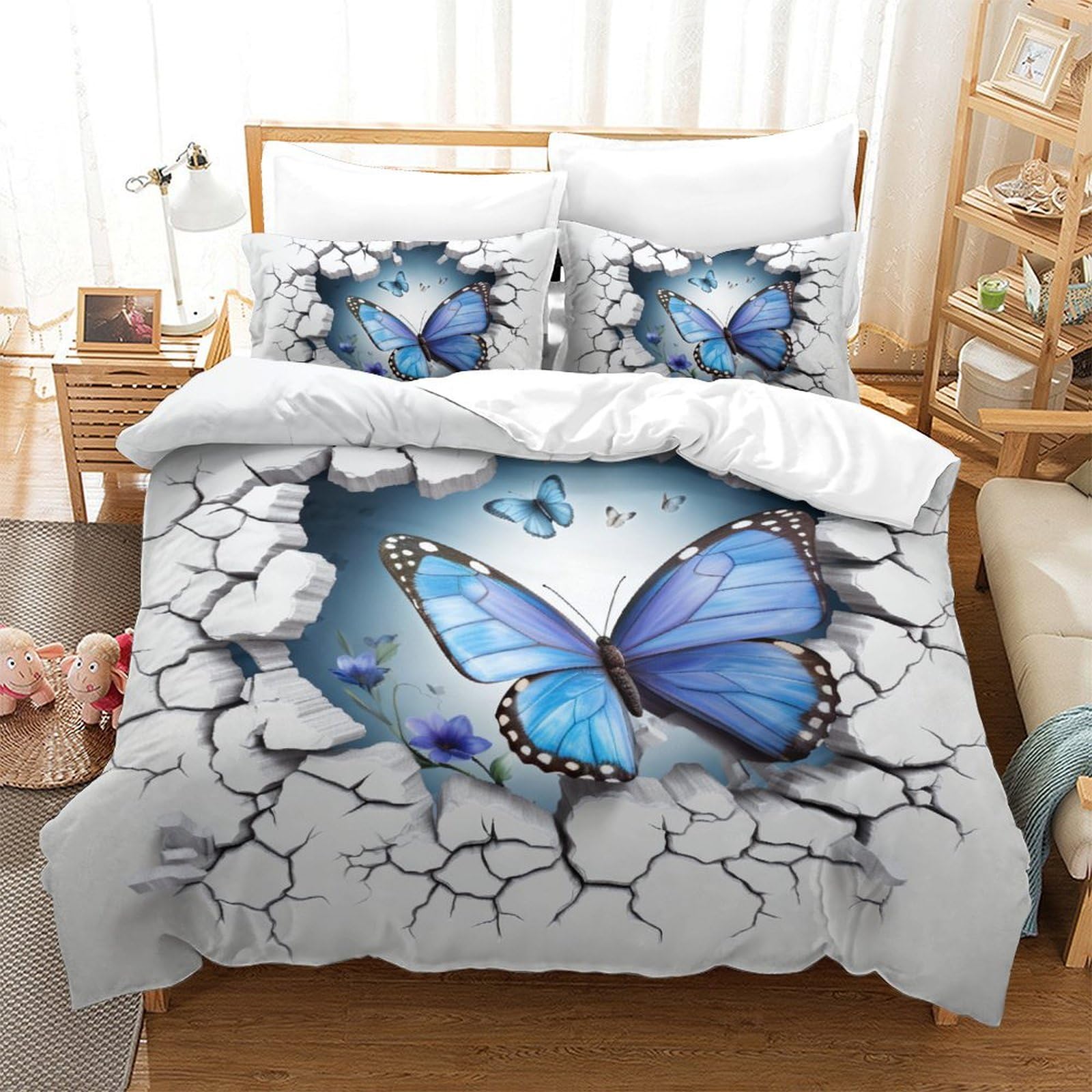 Housse de couette papillon 3D double pour transformer la chambre des enfants et ados