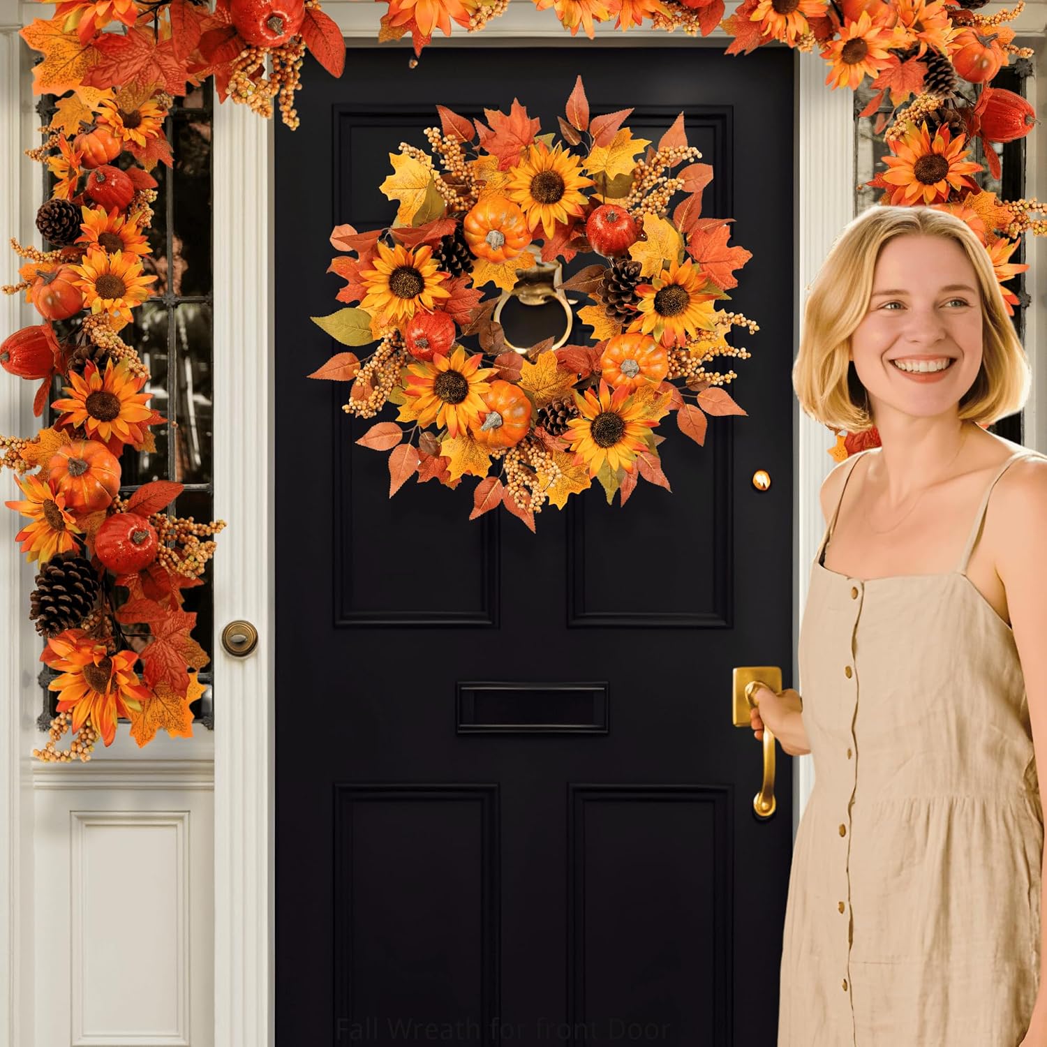 60 Inch Fall Garland (5 Ft) with Pumpkins and Sunflowers, Autumn Harvest Garland with Pinecones Maple Leaves & Berries for Mantel Thanksgiving Decorations Indoor Outdoor Home Décor