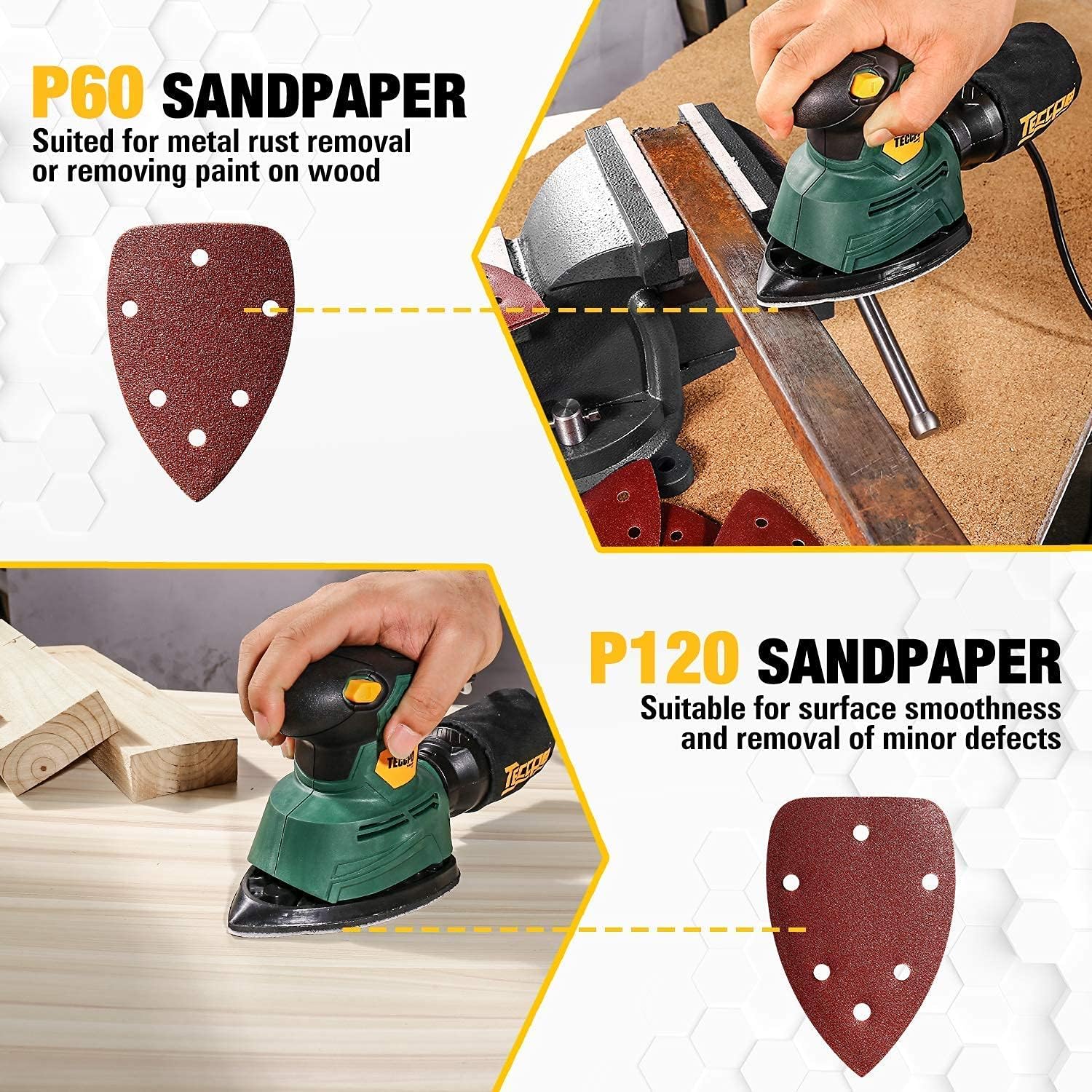 TECCPO Detail Sander 14,000 OPM with 12Pcs Sandpapers + TECCPO Jigsaw 6.5 Amp 3000 SPM with laser, 6 Variable Speeds, 6 Blades for wood and metal - - 