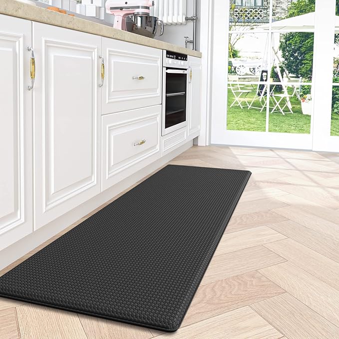 DEXI Kitchen Mat Cushioned Anti Fatigue Comfort Mat, Non Slip Memory Foam Kitchen Mats for Floor, Waterproof Kitchen Runner Rugs for Sink, 17x47 Inch, Black