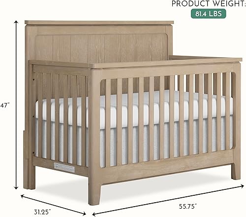 Miniatura 10 de Evolur Oakley 5-en-1 Cuna convertible de tamaño completo para bebé en nogal, GreenGuard Gold y JPMA, 3 alturas de colchón, se convierte en cama