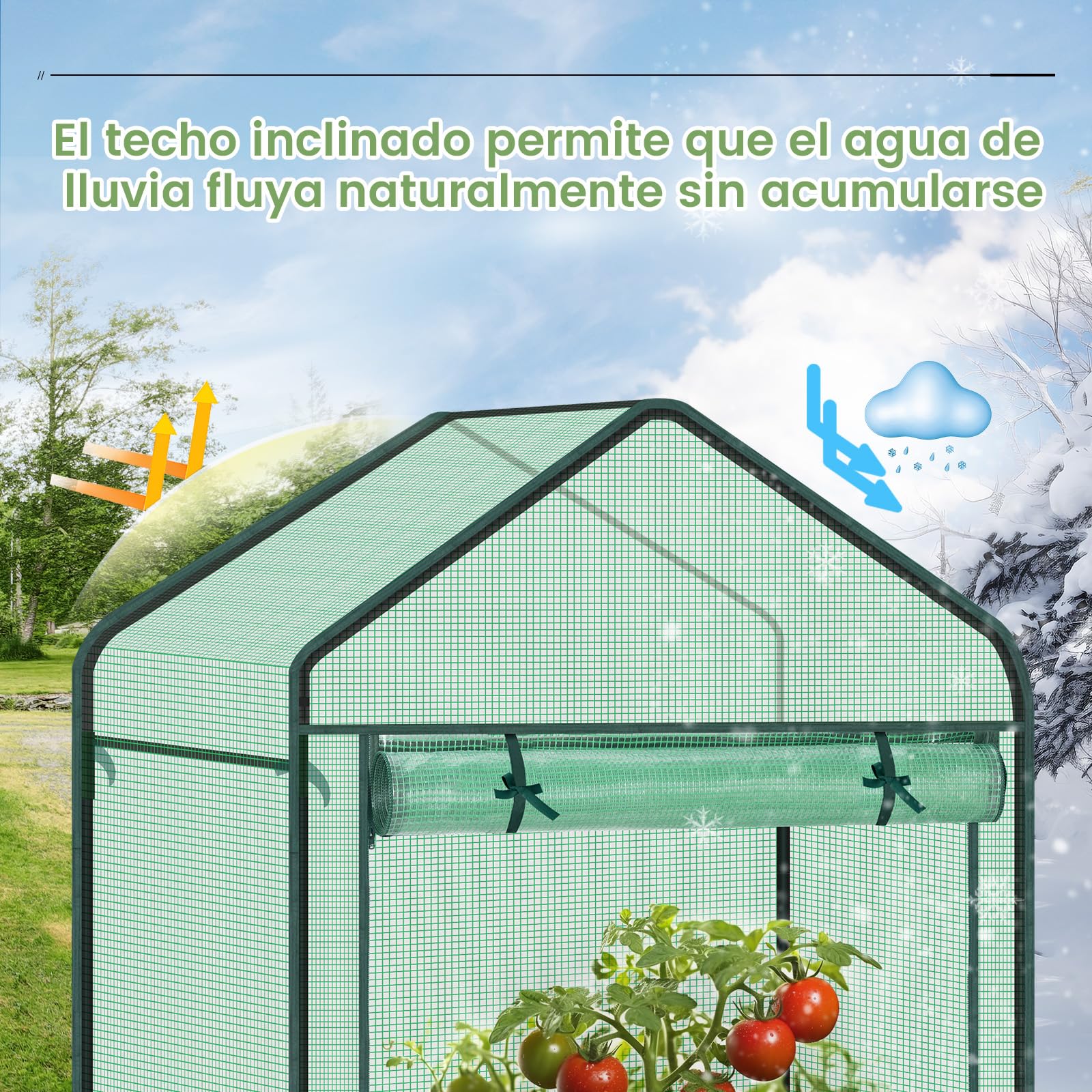 WOLTU Invernadero Jardín Tipi, Techo Anti-Acumulación, Verde, 100x50x190cm
