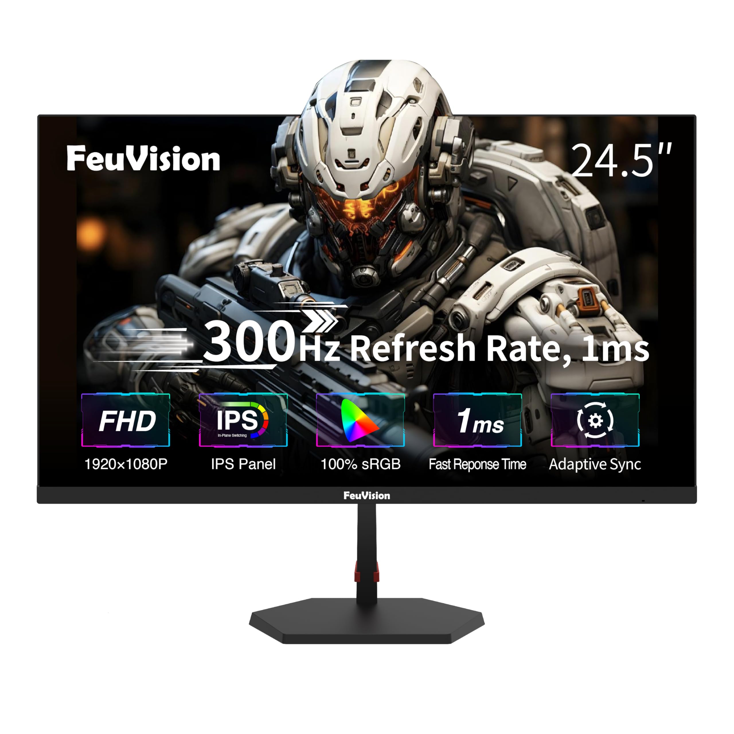 FeuVision Monitor para juegos de 25 pulgadas 300Hz, FHD 1920 x 1080p, panel IPS, tiempo de respuesta de 1 ms, sincronización adaptativa, monitor de computadora de PC, sin marco de 3 lados, ultra