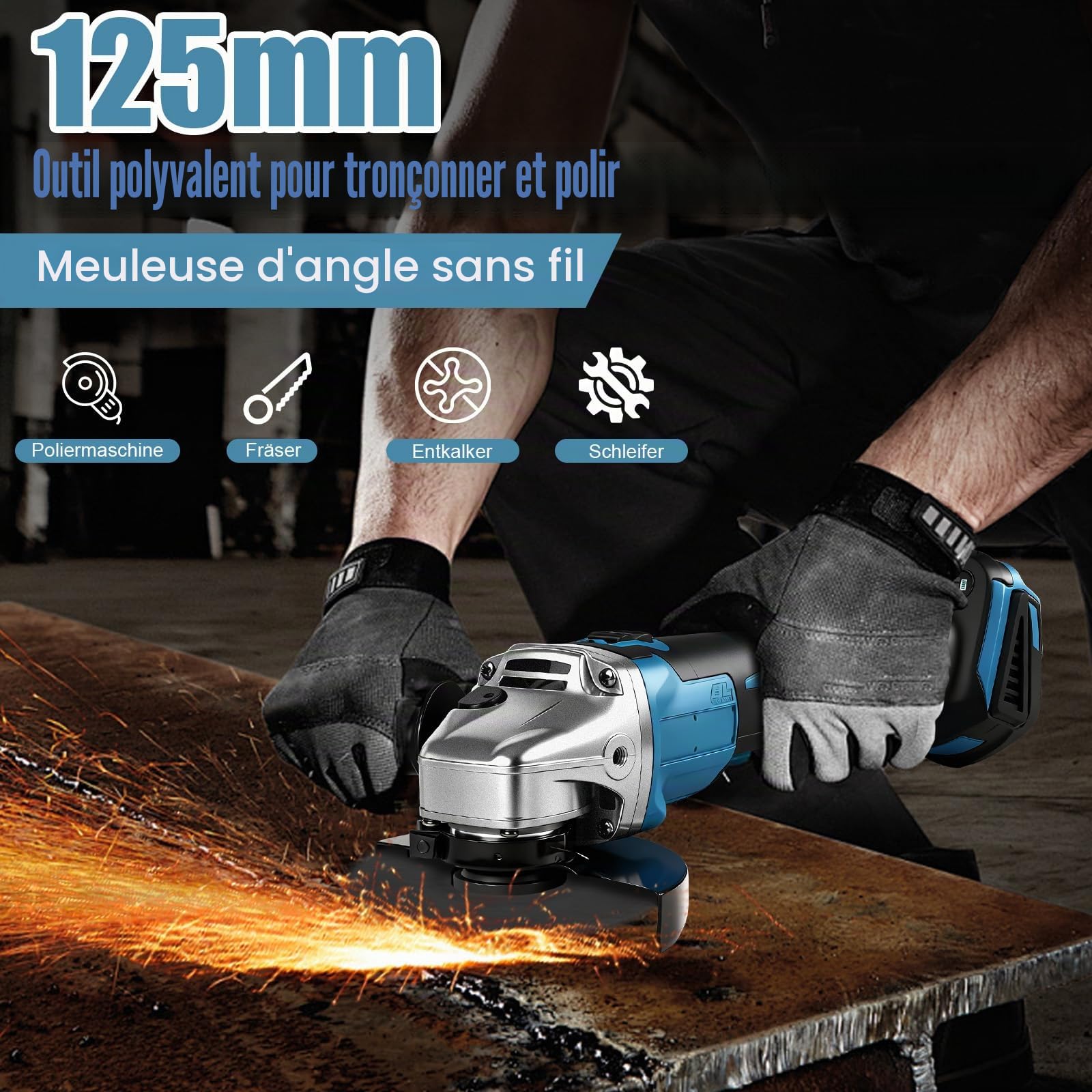 Bürstenlon Meuleuse d'angle sans fil pour Makita 18 V, 9000 tr/min avec 4 vitesses, disque abrasif de 125 mm avec clé de meulage pour meuler, couper et polir (sans batterie)