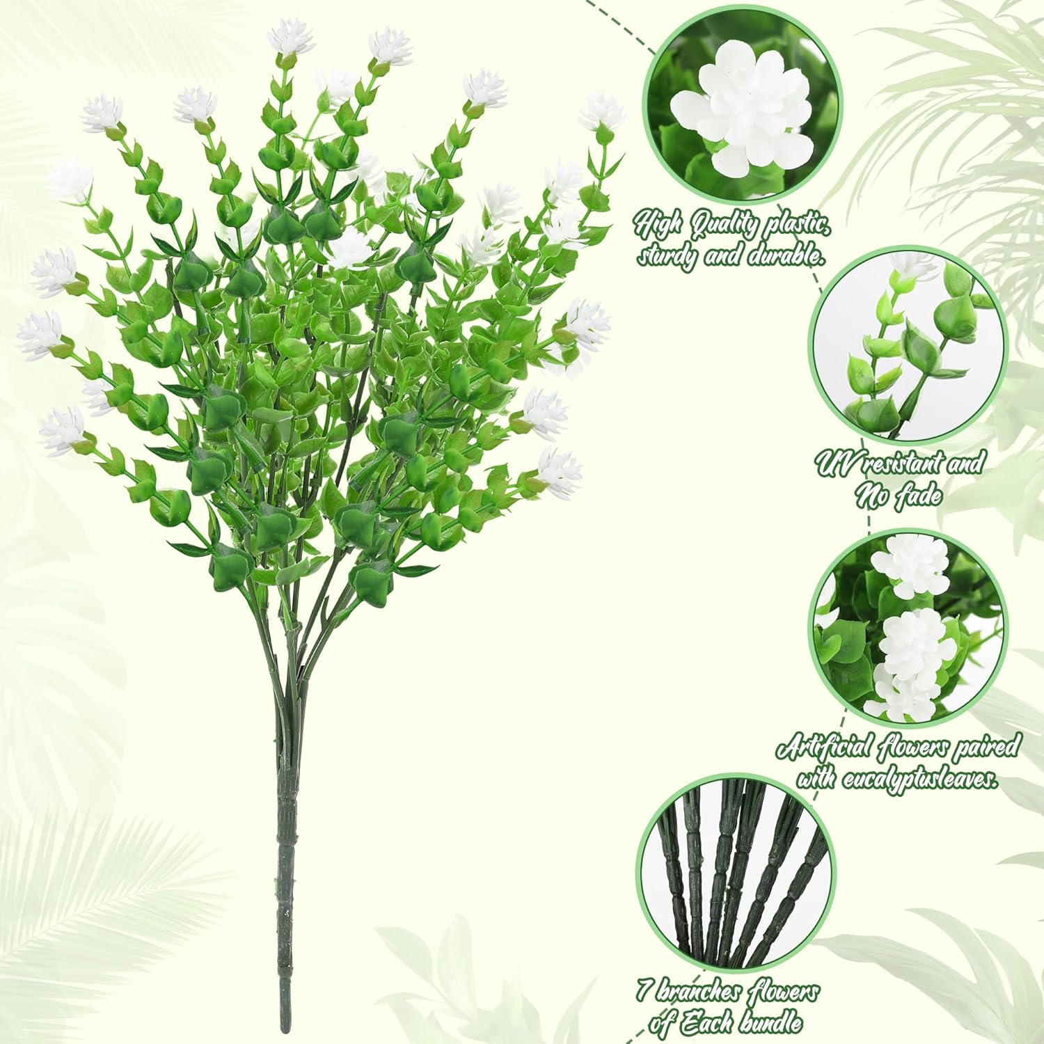 12 Bundles Artificial Flowers for Outdoors, No Fade Fake Plastic Flowers, UV Resistant Faux Plants for Outside Porch Planter, Spring Summer Home Garden Decoration, White