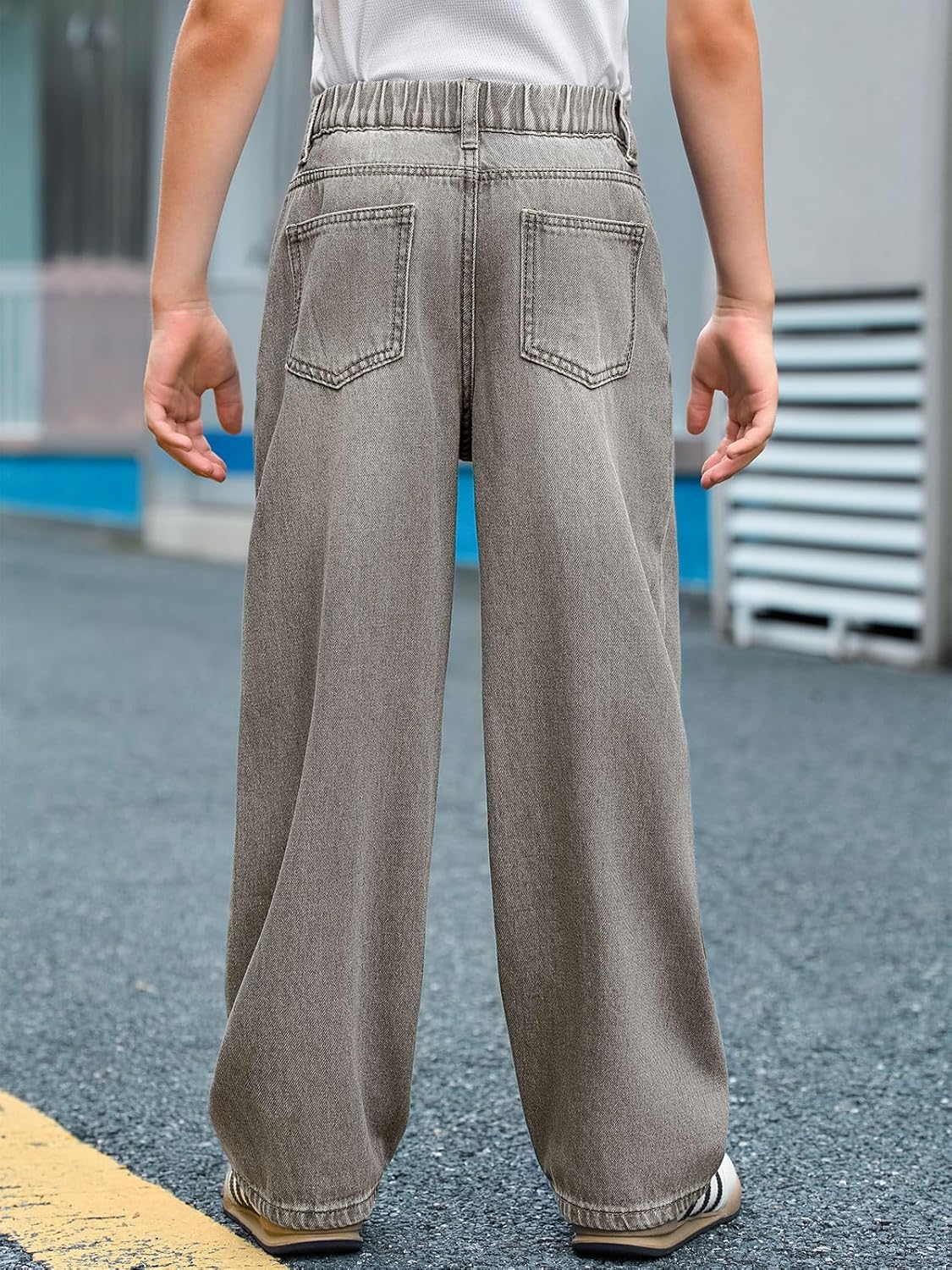 Haloumoning Boys Casual Straight Leg Baggy Jeans Kids Elastic Waist Loose Denim Pants with Pockets 5-14 Years - Image 4