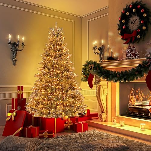 Miniatura 2 de GOFLAME Árbol de Navidad preiluminado de 6 pies, árbol de Navidad artificial con bisagras con 500 luces incandescentes blancas cálidas, 912 puntas