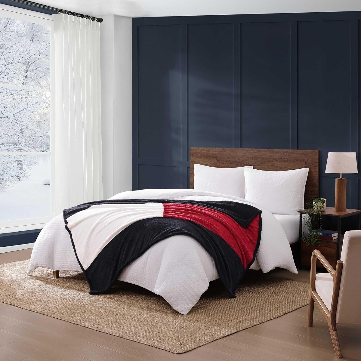 Tommy Hilfiger - Sherpa Throw Blanket for Couch 50x70, Ultra Soft Reversible Plush Blanket, Americana Decor, Throw for Sofa, Bed, Living Room (Iconic Flag Blue)