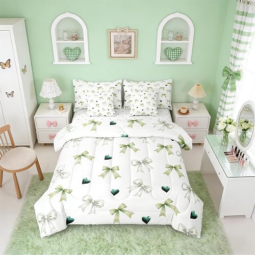 Erosebridal Bow 7 Piece Bedding Set Full 3D Love Heart Comforter Set with Sheets