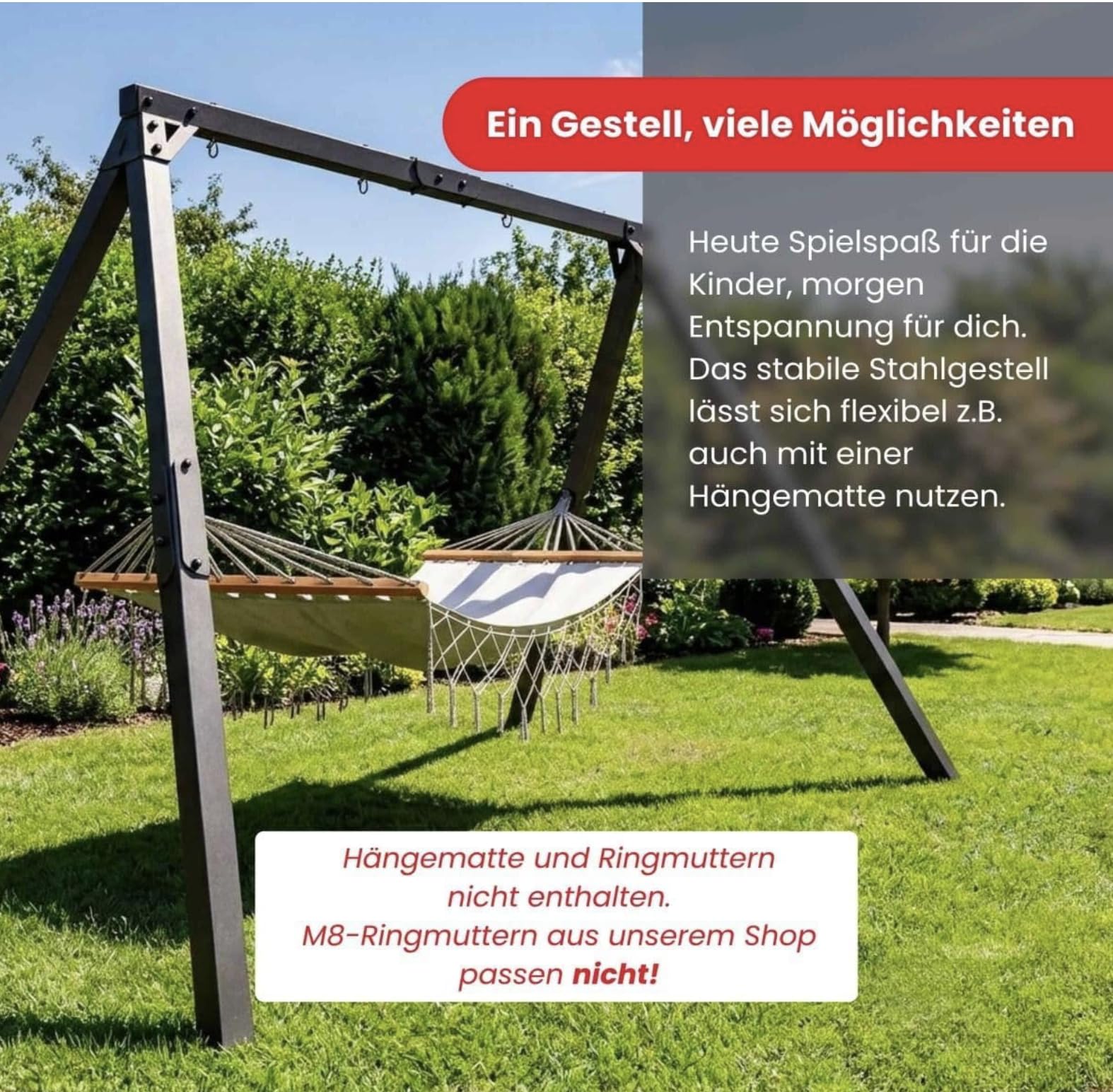 K-Sport: Doppelschaukel Gestell (Metall) I Schaukelgestell bis 250kg belastbar I Outdoor Schaukel I Schaukelgerüst inkl. Bodenanker I Made in EU I Gestell für Nestschaukel & Hollywoodschaukel