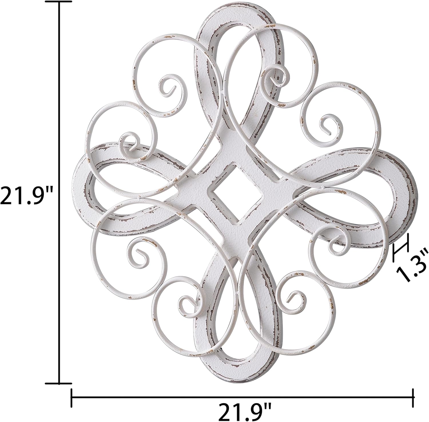 sintosin vintage wrought iron wall decor 22 inch, hanging distressed white farmhouse wood and metal wall art decor, rustic medallion home wall decor for living room bedroom entryway hallway