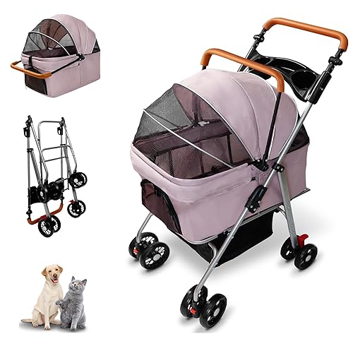 Cochecito para mascotas con cesta de almacenamiento y soporte para tazas, corredor plegable para perros, cochecito plegable para gatos, carrito 3 en