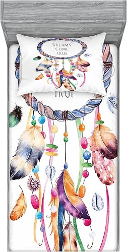 Ambesonne Juego de sábanas bajeras y fundas de almohada, diseño de atrapasueños, imagen de estilo bohemio, juego de decoración de ropa de cama de 2