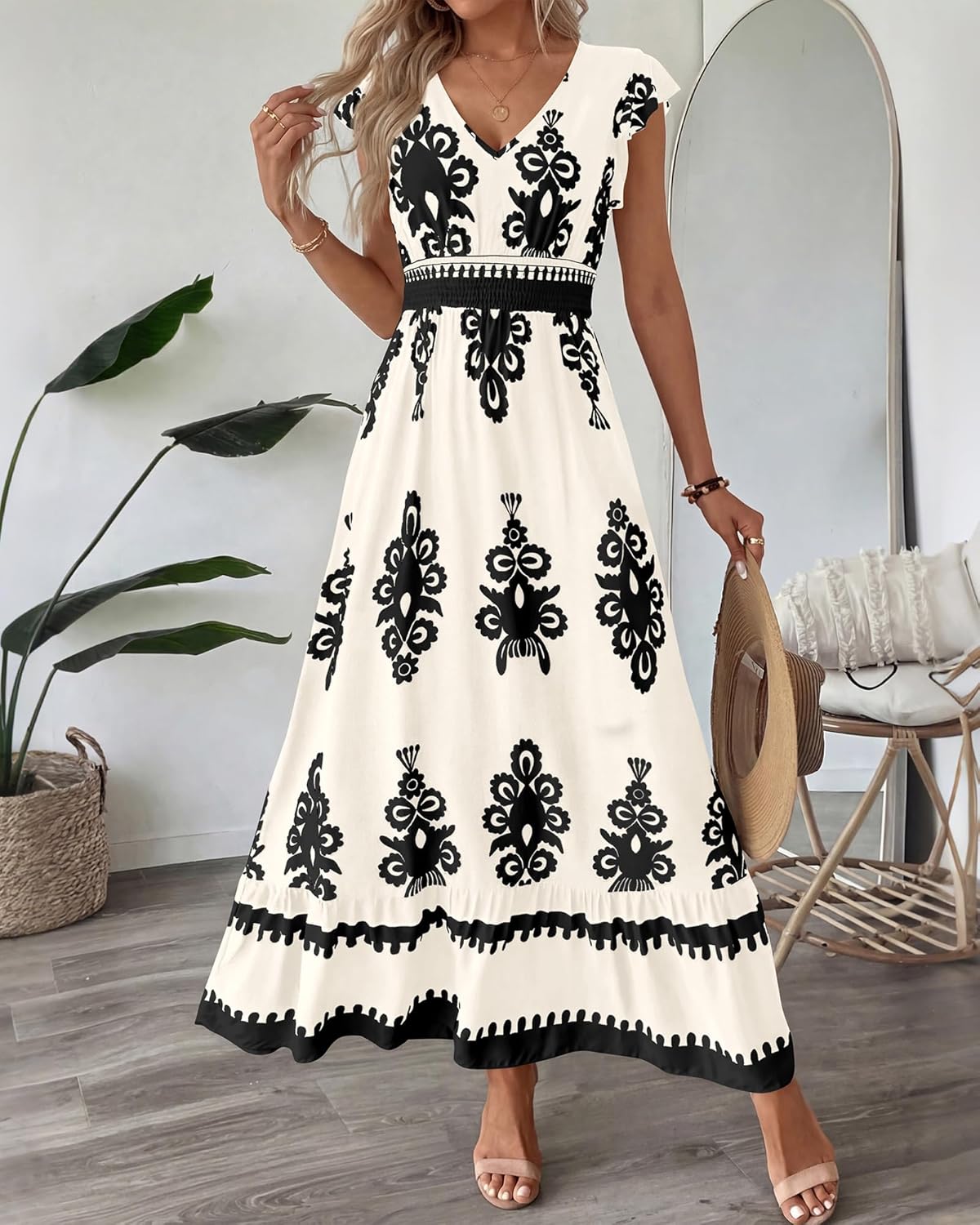 BTFBM Summer Dresses for Women Beach Fashion Floral Short Sleeve V Neck Boho Long Wedding Guest Maxi Dress Spring - Image 4