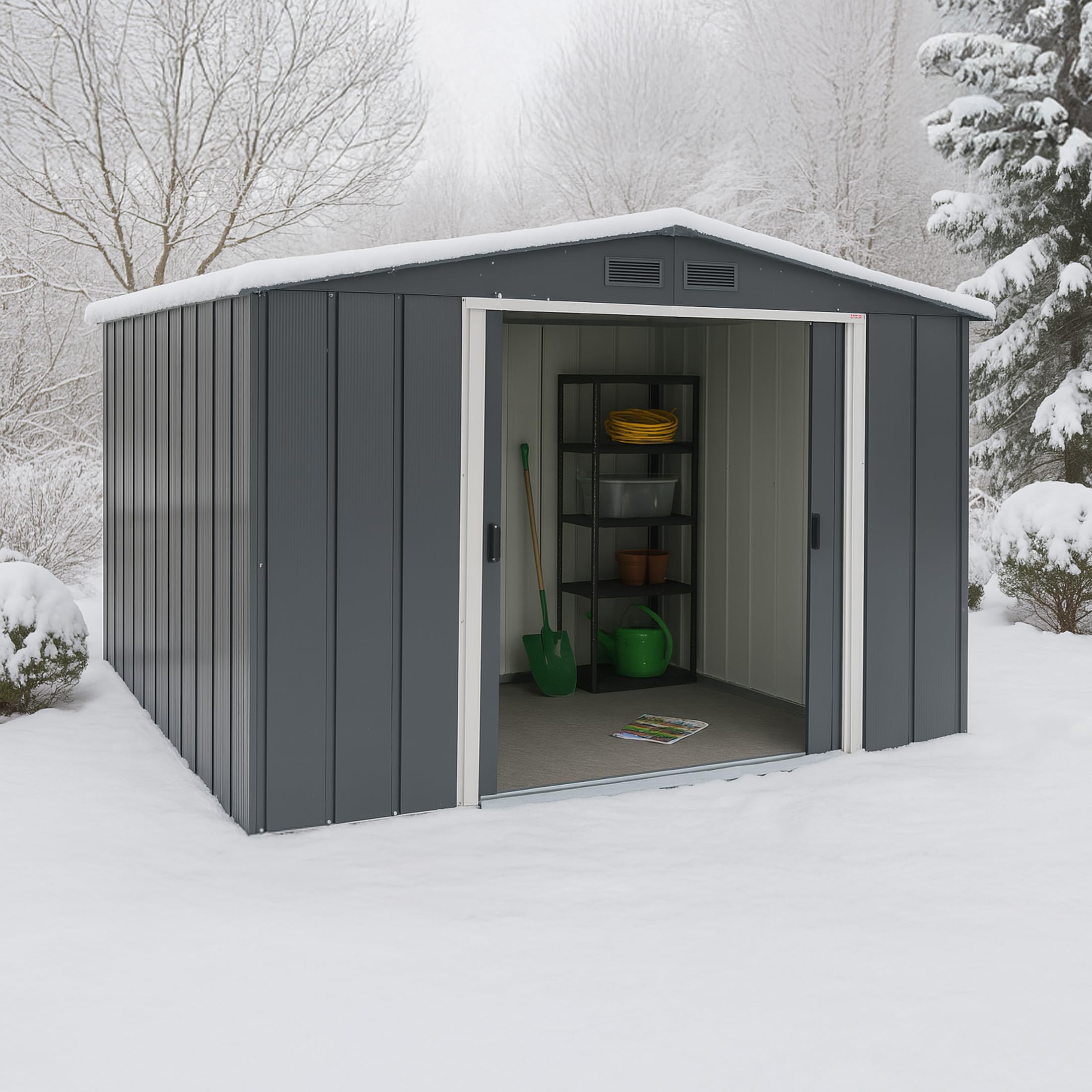 Duramax ECO 10 x 8 (7,28 m²) metalowa szopa na narzędzia, ocynkowana ogniowo metalowa szopa na narzędzia, wzmocniona konstrukcja dachowa, bezobsługowa i odporna na warunki atmosferyczne, metalowa