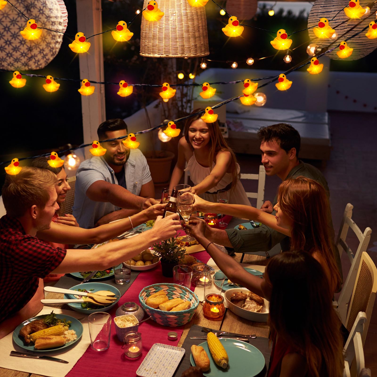 Deekin 60/100 luci LED a forma di anatra in gomma per albero di Natale, a batteria, decorative, per Natale, vacanze, pareti, finestre, cortile, giardino, feste (giallo, 3 pezzi)