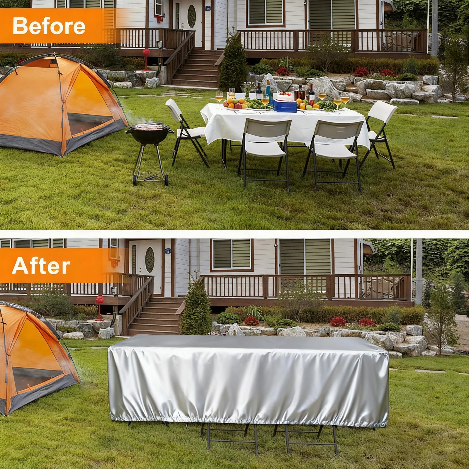 Copertura per Mobili da Giardino 170x70x100cm/LxWxH Panno 420D Oxford Copertura Tavolo Esterno Impermeabile Coperture per Mobili Tavoli e Sedie da Cortile Raggi UV Resistente allo Strappo