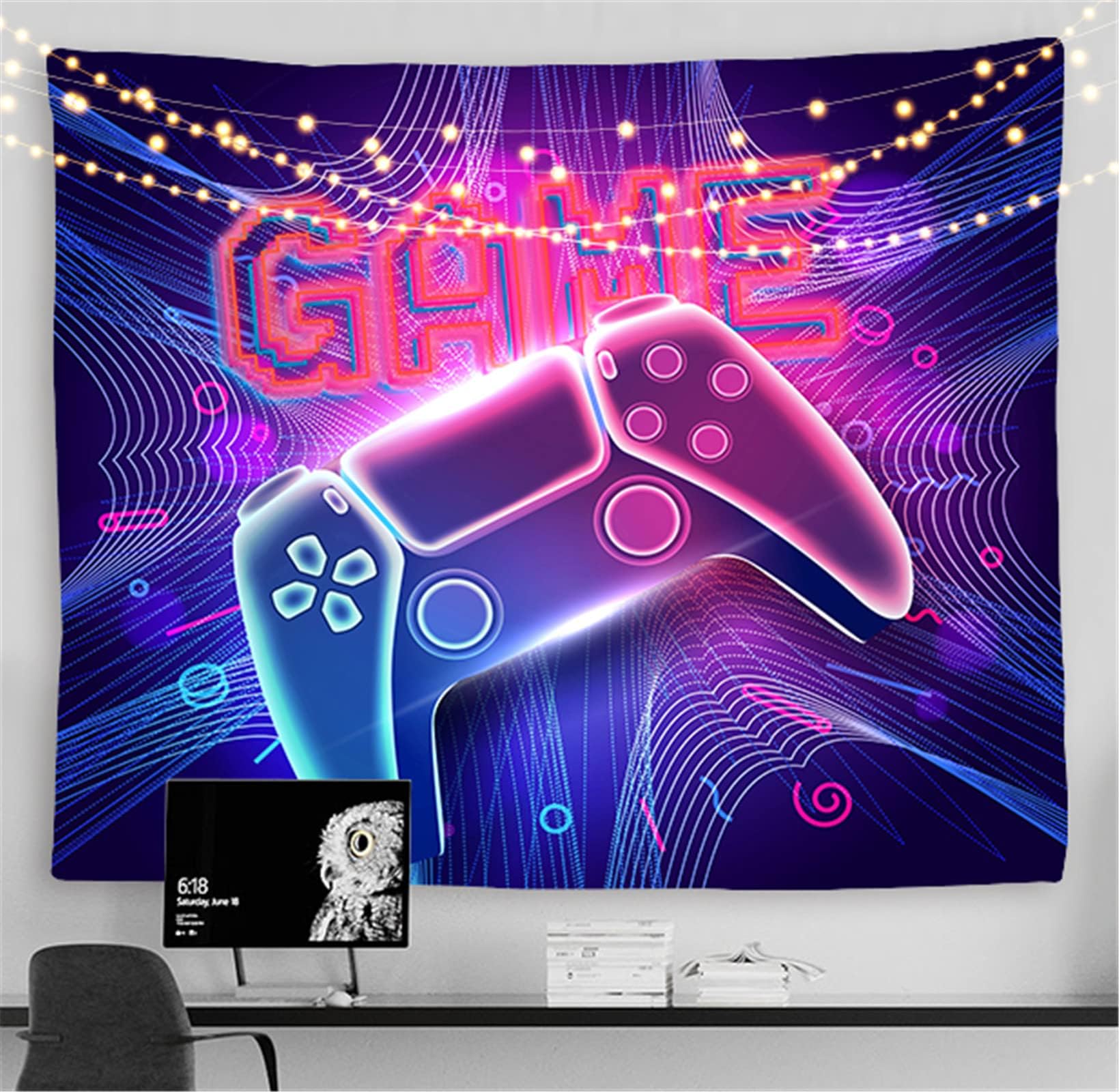 Homefit Gaming Tapestry Gamer Room Decor for Boys Room Video Game Tapestry Cool Fluorescent Gamepad Pattern Tapestries for Adults Teen Boys Room Accessories (93,50 x 60 in)