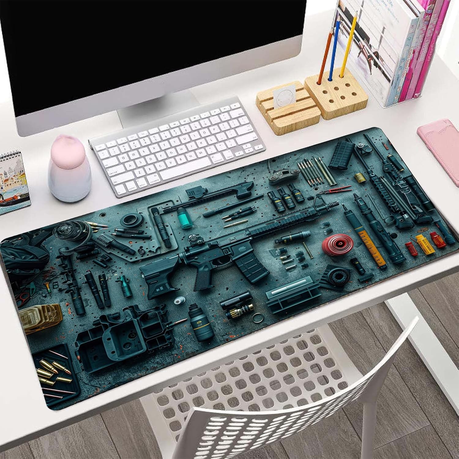 Cool Military Weapon Build Weapon Parts Display Large Gaming Mouse Pad,Big Mouse Pad Rubber Desk Mat Keyboard and Mousepad for Laptop Desktop Use Table Decor (Style-02) - Image 2