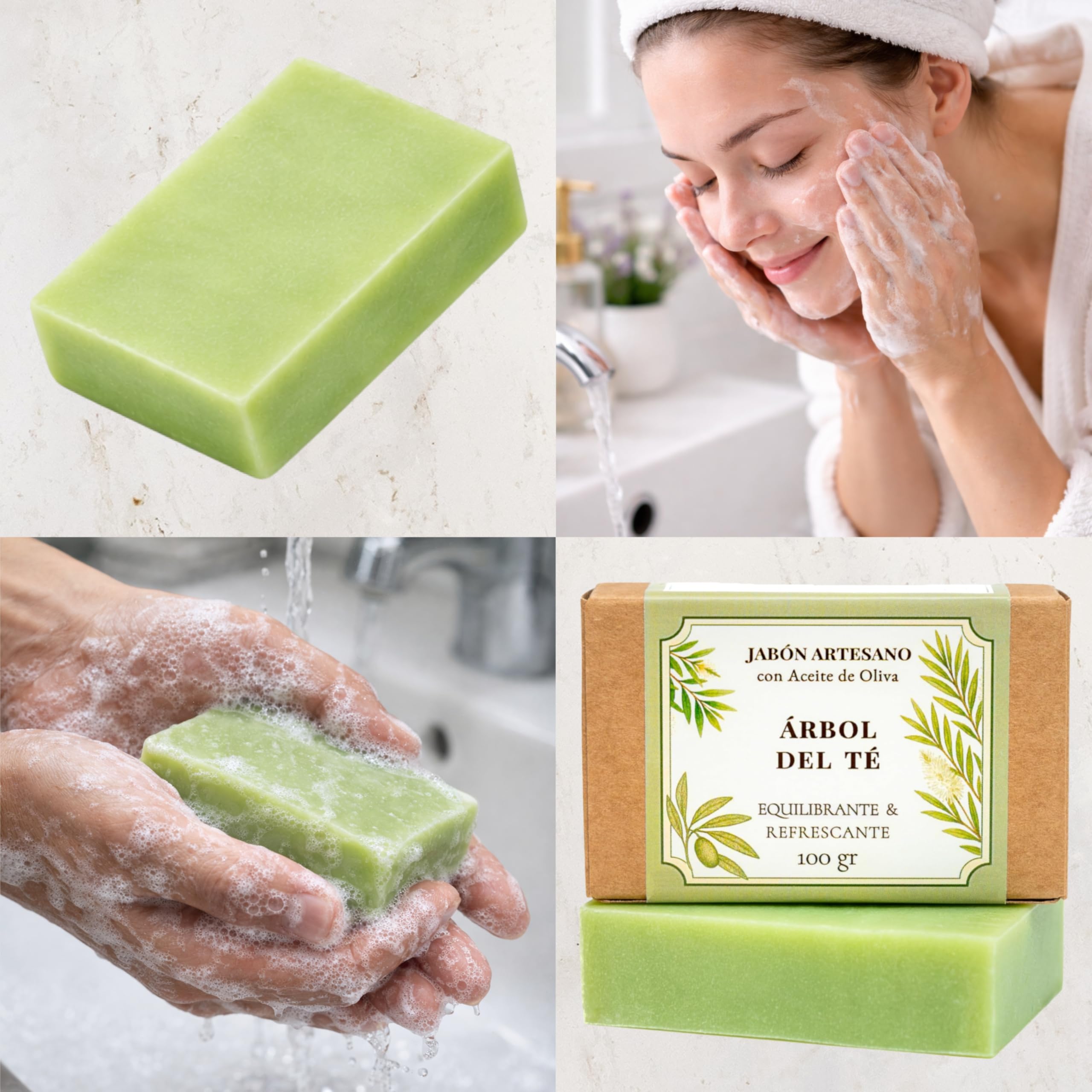Savon Tea Tree avec huile d’olive 100 g – savon solide corps et visage, cosmétique naturelle pour peaux grasses et mixtes, idéal pour la routine de soin au quotidien