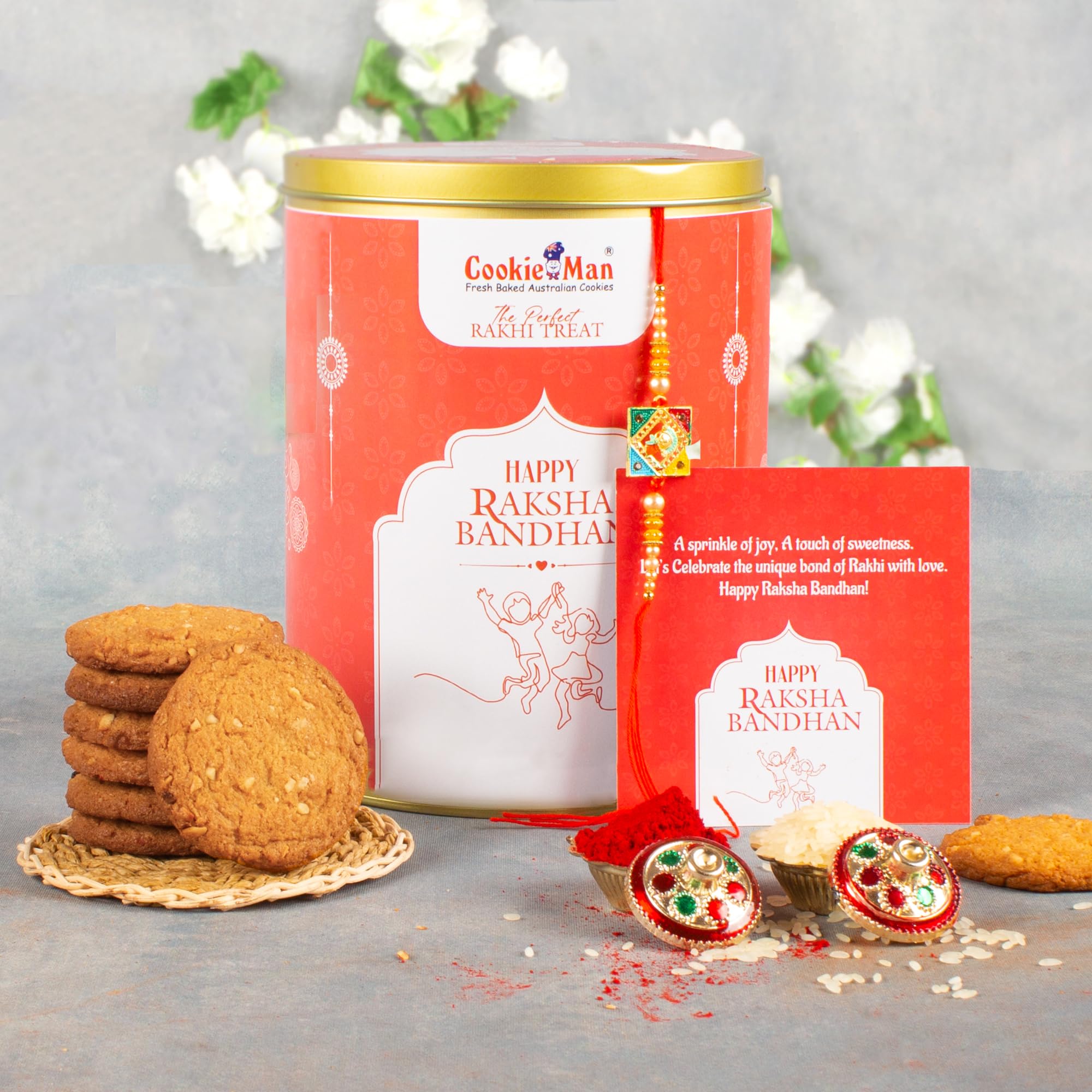 CookieMan Raksha Bandhan Rakhi Gift Hamper for Brother with Rakhi Tika and Roli Chawal | Raksha Bandhan Assorted Cookies Red Gift Tin Hamper - 600g (B0D9B4RQM3) Amazon Price History, Amazon Price Tracker