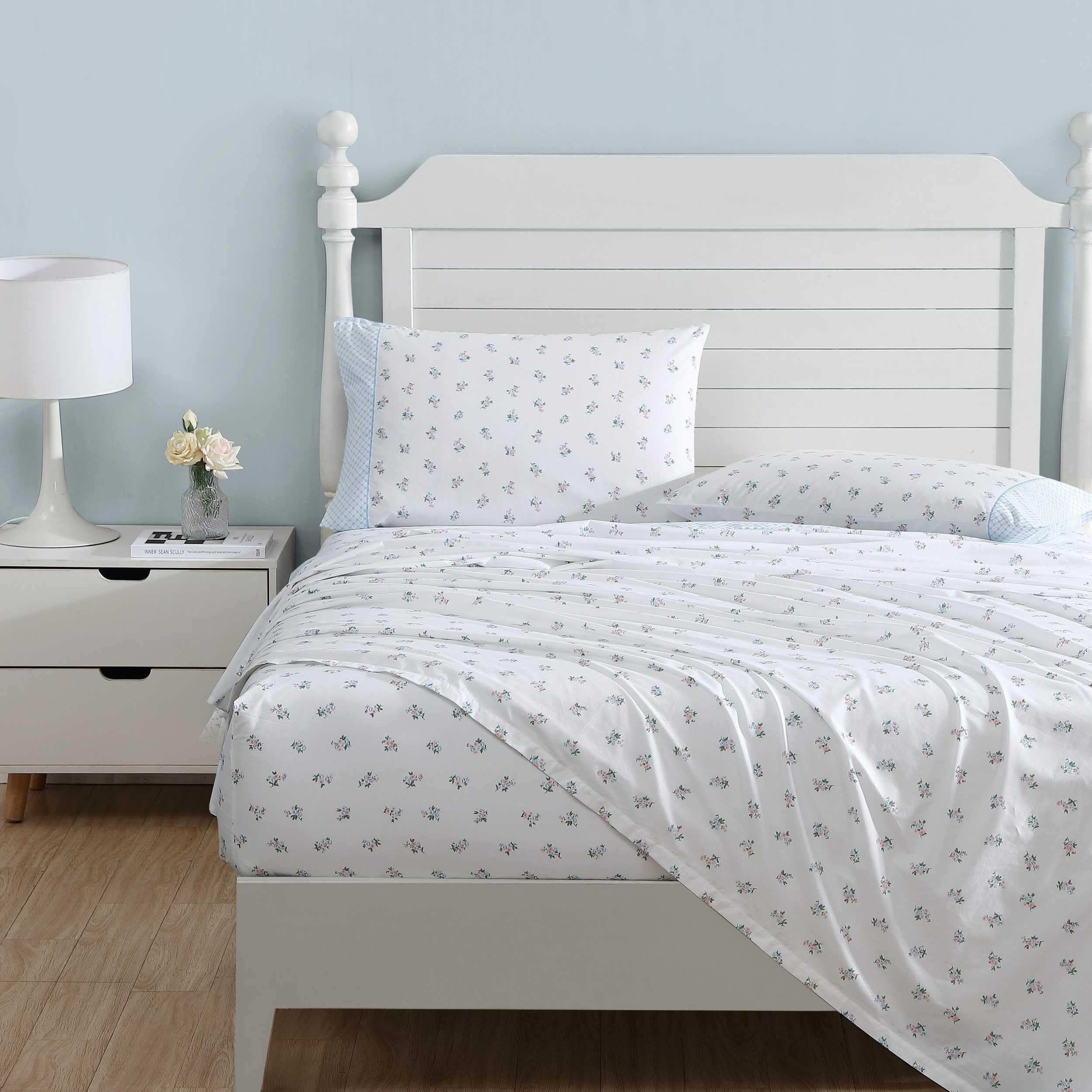 LAURA ASHLEY デュべカバー シングル Laura Ashley Chloe 2-Piece Blue Floral Cotton Twin Duvet Cover Set