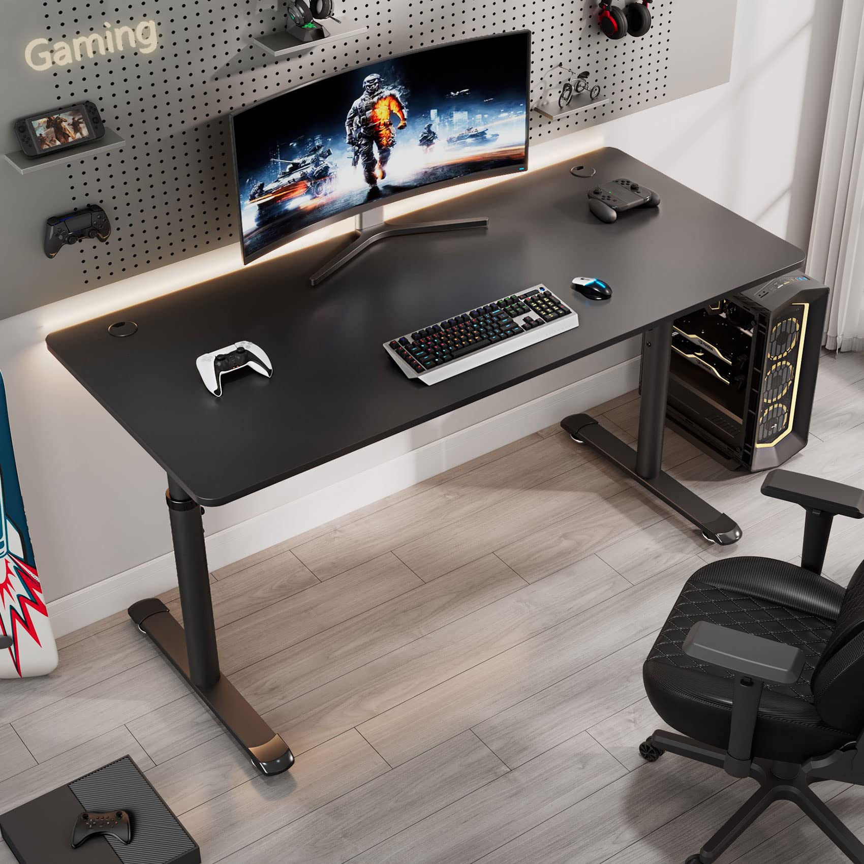 Gaming Desk, 60 Inch Height Adjustable Gaming Computer