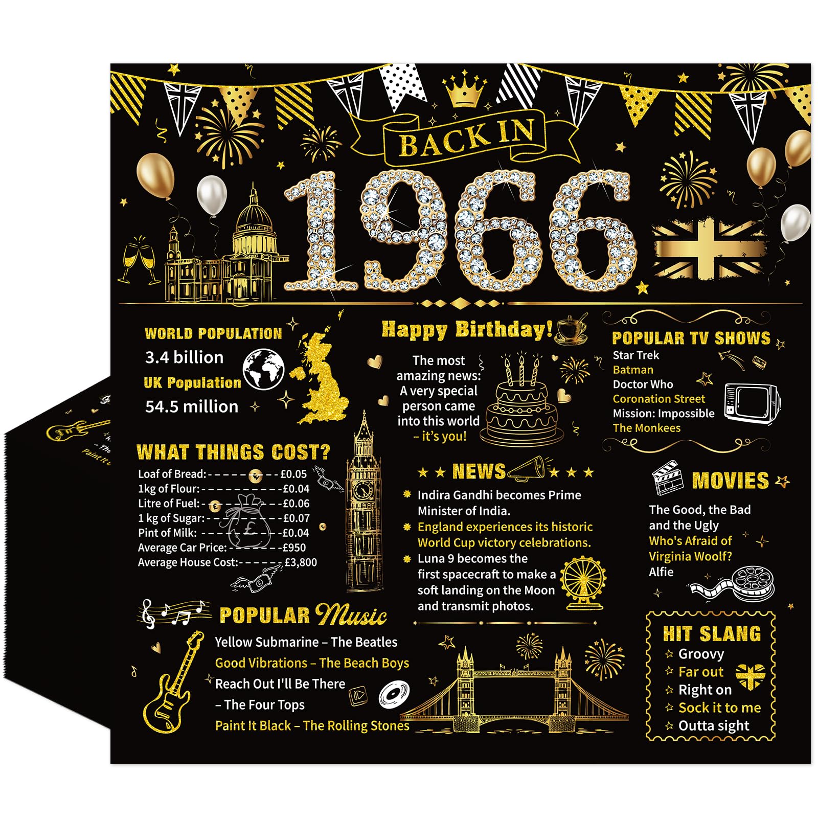 Eiapadeor 60th Birthday Paper Napkins - 20 Pcs 60th Birthday Cocktail Paper Napkins Black Gold Back in 1966 Disposable Tableware for Men Women 60 Year Old Party Decorations 6.3 x 6.3 inch Folded