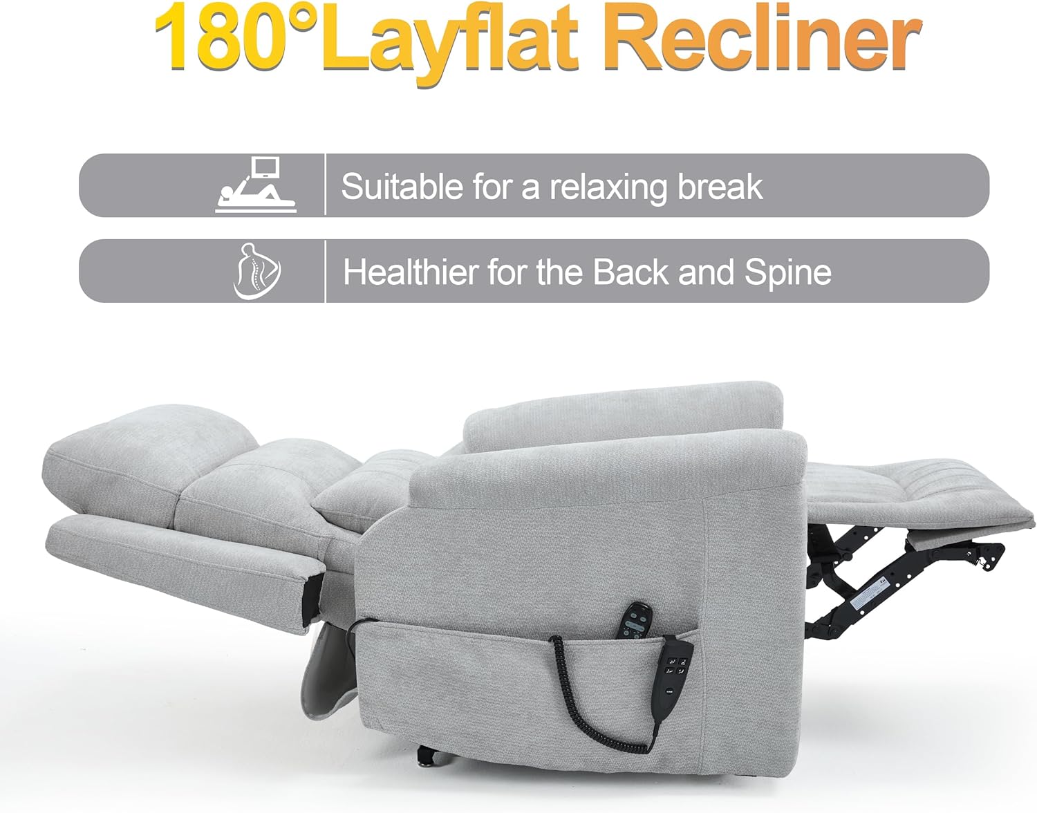 Dual Motor Power Lift Recliner Chair with Lay Flat, Full-Body Vibration & Lumbar Heating - Lift Assist Chair for Elderly, Electric Recliner with Massage and Heat, Easy Assembly Light Grey