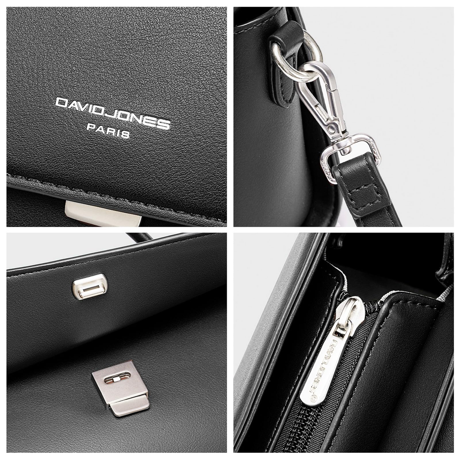 David Jones - Damen Umhängetasche Mittelgroß - Frau Handtasche Klappe mit einem Henkel PU Leder - Modische Schultertasche Henkeltasche - Elegante Stilvolle Tasche Alltag Crossbody Bag