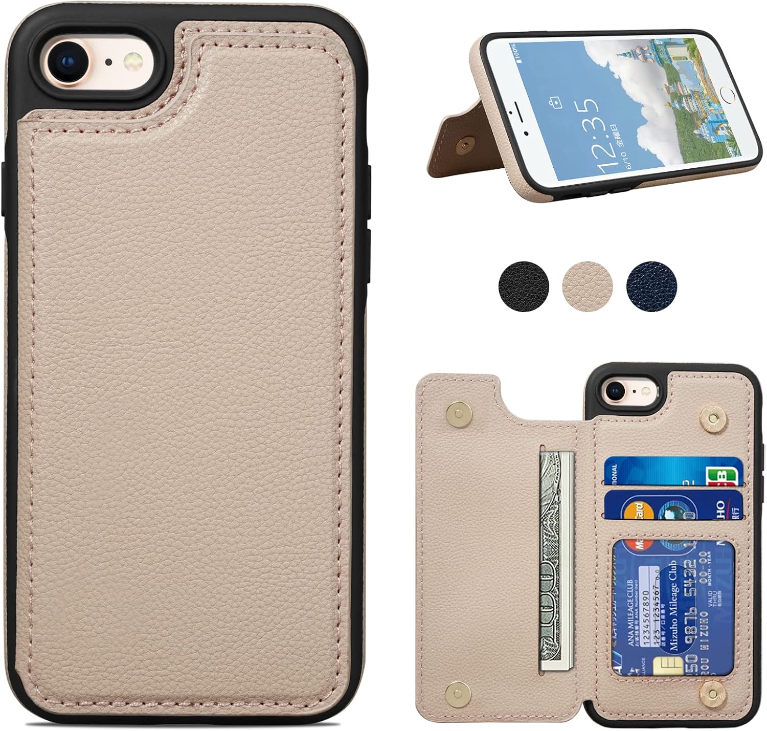 Shlybaay 対応 iPhone SE3 ケース 背面 iPhone 8 用 手帳型 iPhone SE2 用 カード 手帳型ケース スマホケース カード収納 スタンド 背面収納 第2世代 第3世代 用 カバー アイフォン 7 プレゼント おしゃれ ファッション 多機能 4.7inch ピンク