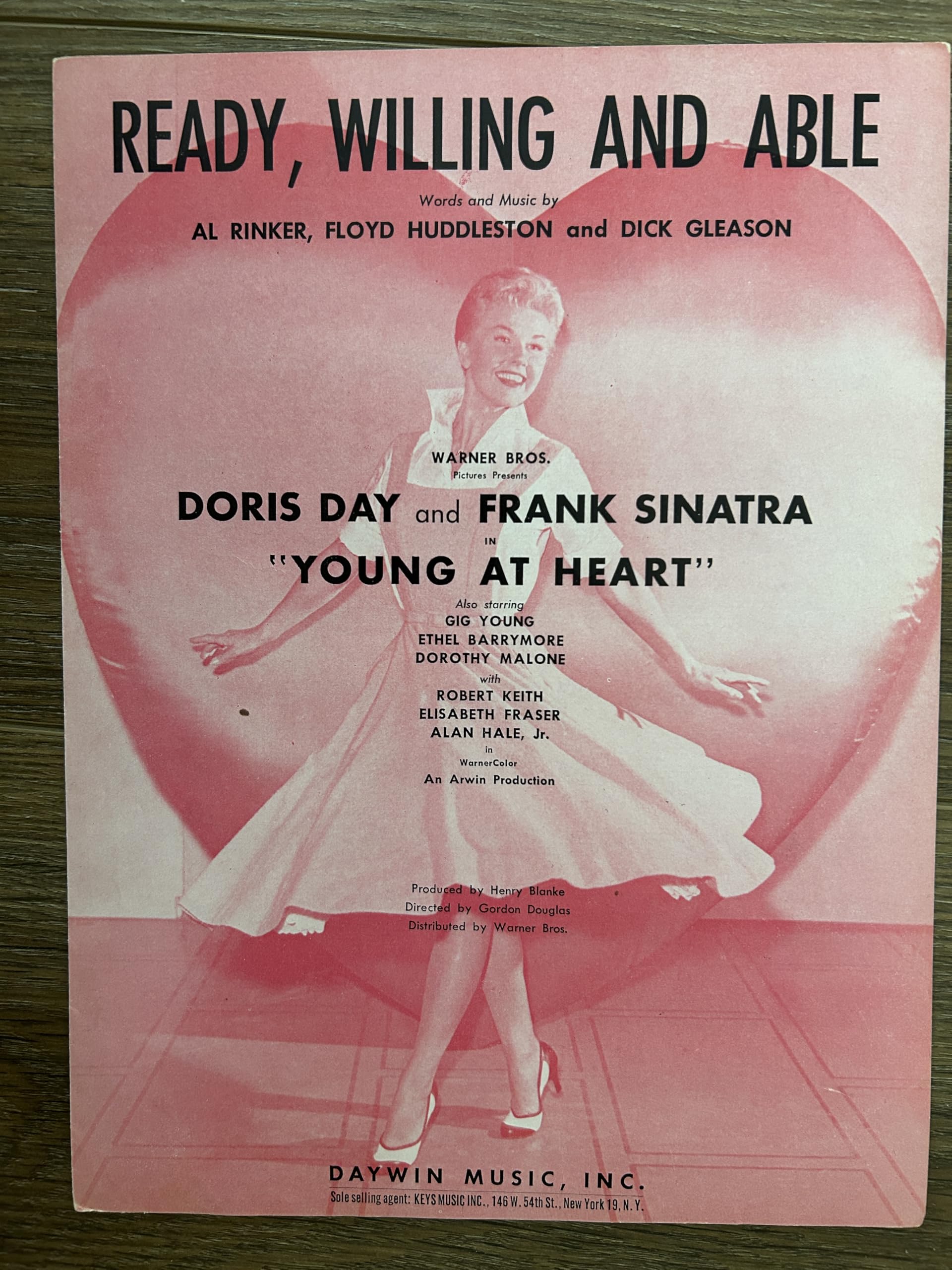 READY, WILLING AND ABLE (Al Rinker 1954 SHEET MUSIC) from classic film musical YOUNG AT HEART with Doris Day and Frank (Ol' Blue Eyes) Sinatra. Rare sheet music (almost never offered for sale), great cover, near mint condition. Set 29-DDpouch