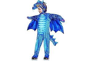 Toddler's Dragon Printed Jumpsuit Costume With Headpiece and Mitts