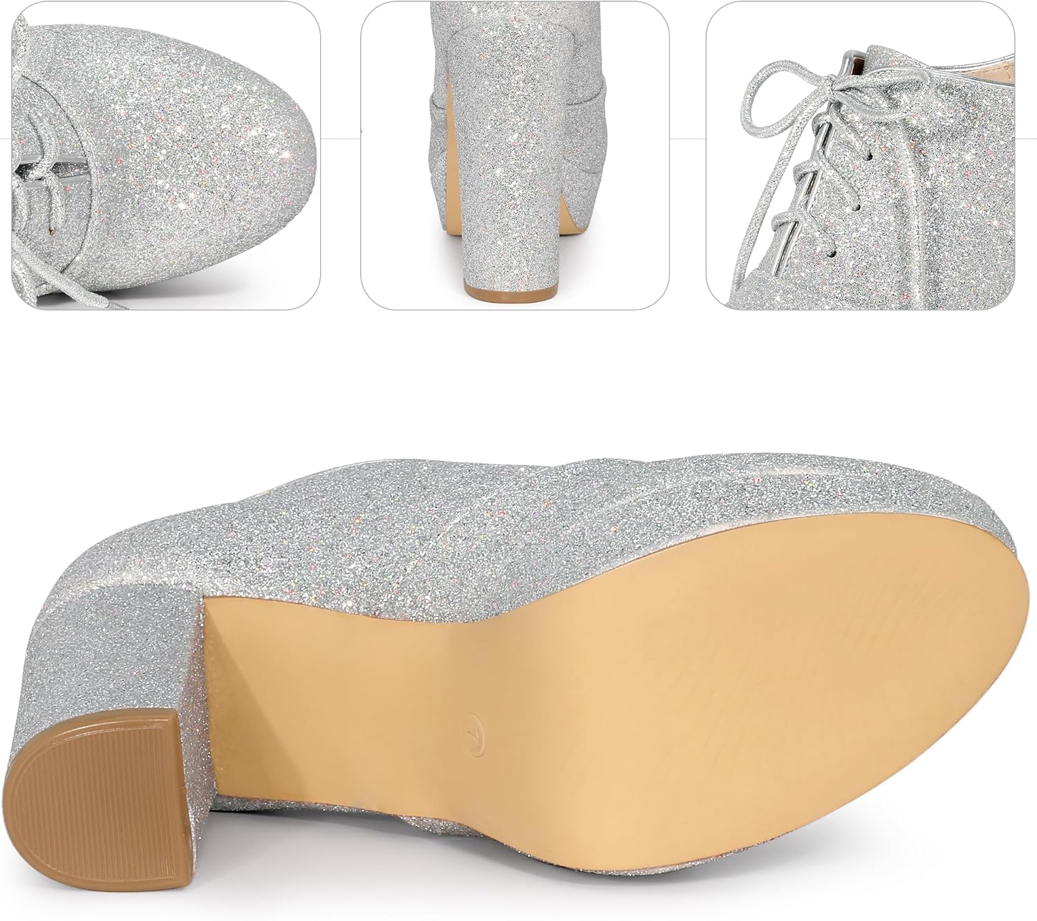 Perphy Lace up Chunky Heel Platform Glitter Ankle Booties for Women - Image 4