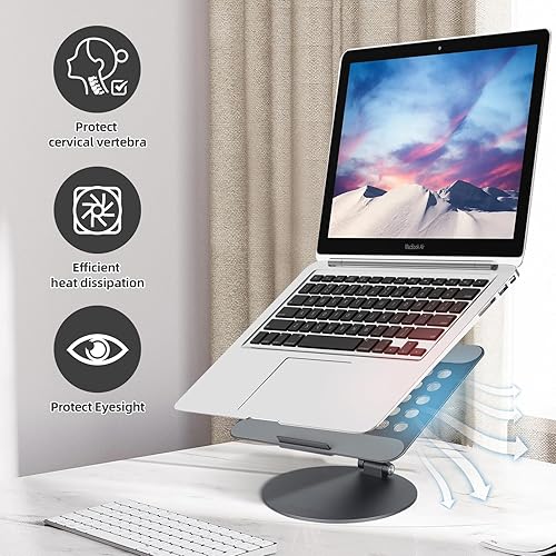 Miniatura 6 de Laptop Stand with 360 Rotating Base, Foldable Computer Stand Ergonomic Design, Angle Adjustable Aluminum Laptop Riser Compatible with MacBook