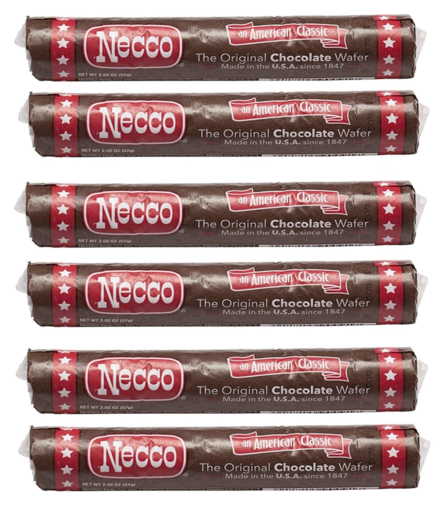 Smiling Sweets The Original Chocolate Necco Wafers, Wafer Candy, Enjoy the Delicious Flavor for Yourself or Share with Someone, Timeless Classic Everyone is Sure to Enjoy - 2 Ounce Rolls (Pack of 6)
