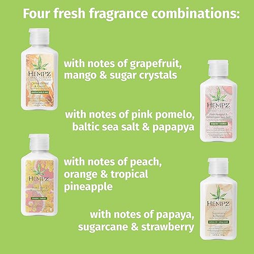 Miniatura 4 de Hempz Fresh Fusion (paquete de 4 unidades de 2.25 onzas) de caña de azúcar y papaya, pomelo rosa y sal marina del Himalaya, citrina rosa y flor de