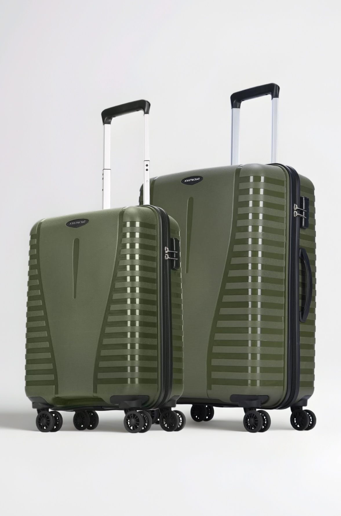 Aristocrat 2 Pc Airpro Set Cabin 55cm(Small) Check-in 66cm(Medium) 8 Wheels Spinner Trolley Bags for Travel Hard Case Luggage, Lightweight Bag, with Combination Lock & 3 Years Warranty (Green)
