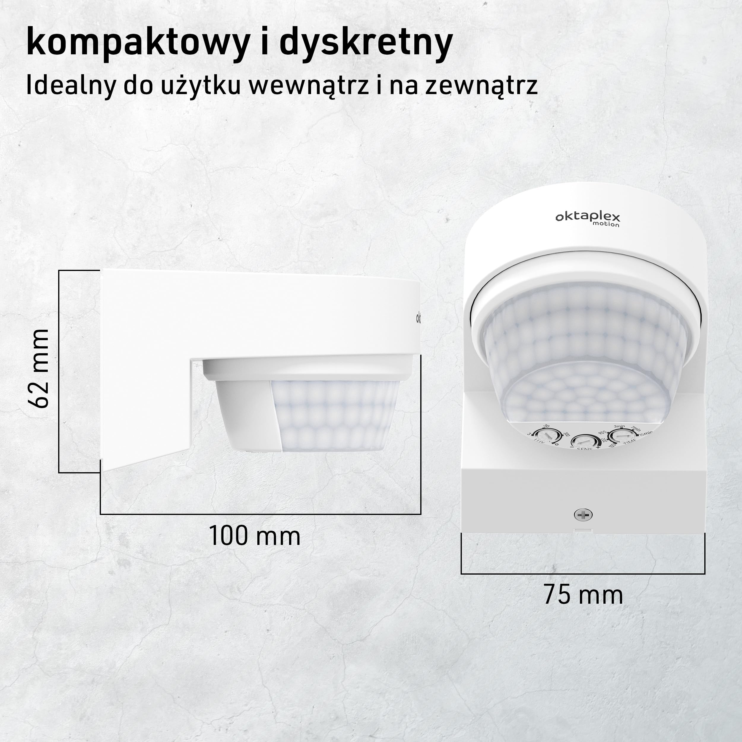 Oktaplex Eva 2 sztuki detektorów ruchu na zewnątrz z uchwytem ściennym narożnym 14 m/240 stopni, czujnik PIR, natynkowy, IP65, czujnik ruchu, biały
