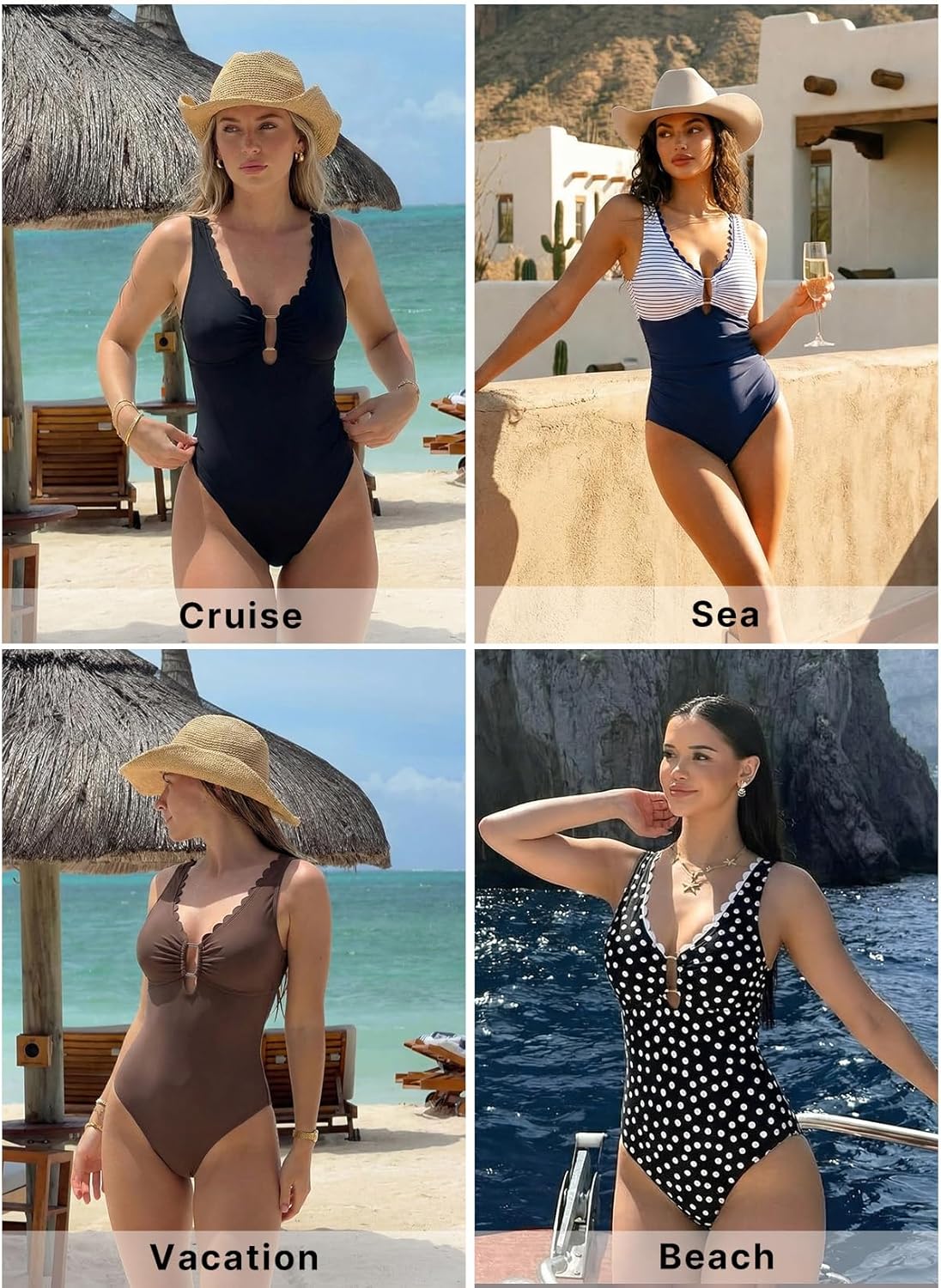 Aleumdr Womens Slimming One Piece Swimsuit Ruched Tummy Control Bathing Suits Scallop Trim V Neck Cut Out Swimwear 2026