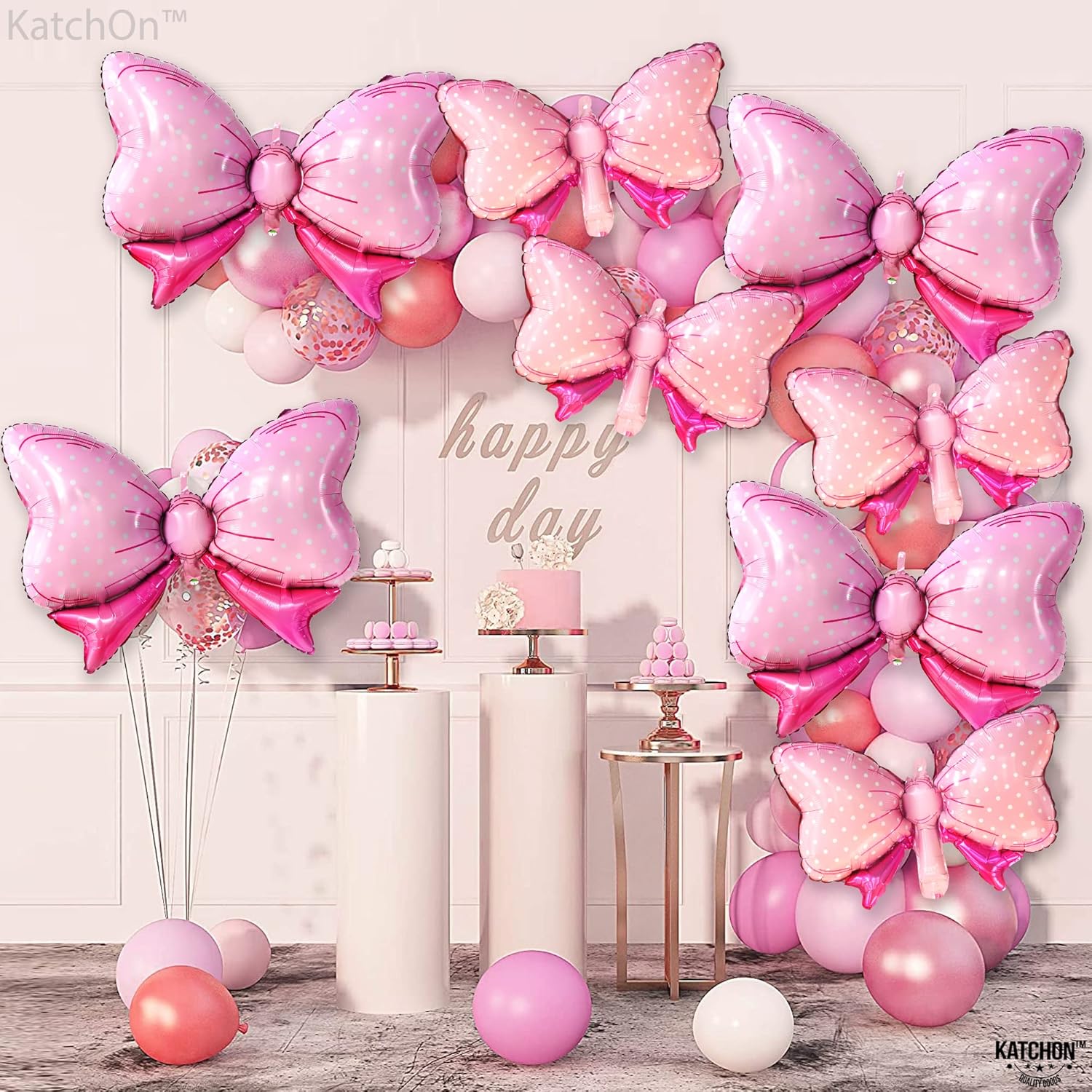 KatchOn Pink Bow & Number 2 Balloons - 22pcs Female Gift, 2nd Birthday Decorations, 40inch Mylar Balloon, Self-Sealing, for Baby Shower, Wedding, Party
