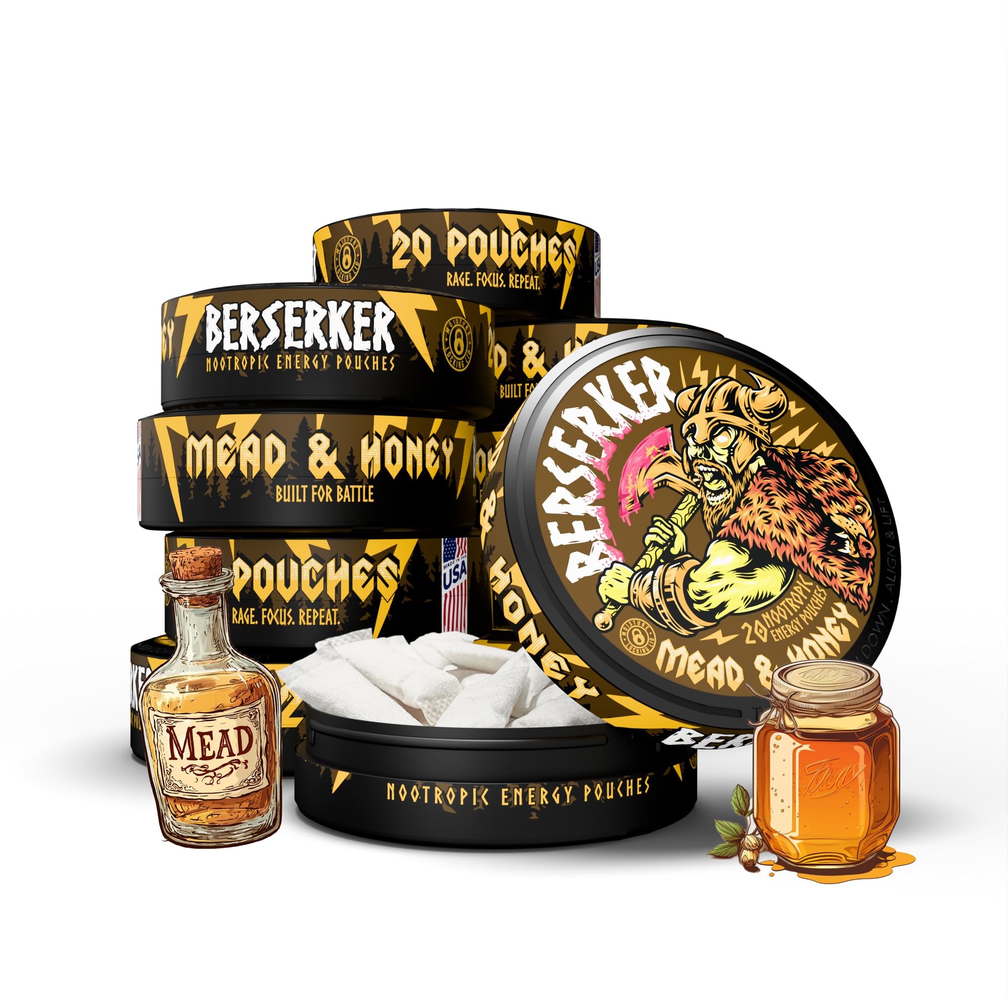 Amazon.com: Berserker Focus Pouches - Mead & Honey - Caffeine