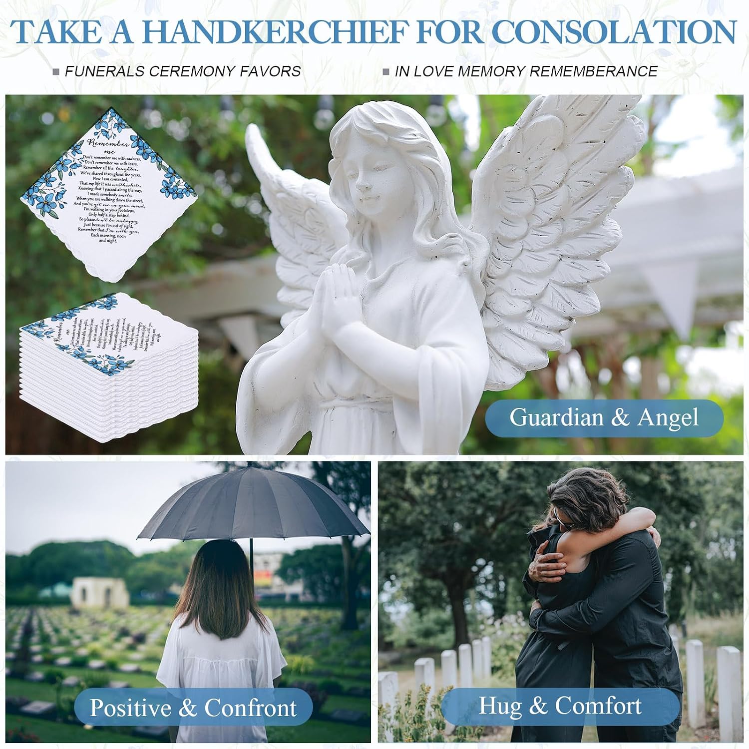 100 Pcs Memorial Handkerchiefs Funeral Favors for Funerals Remember Me