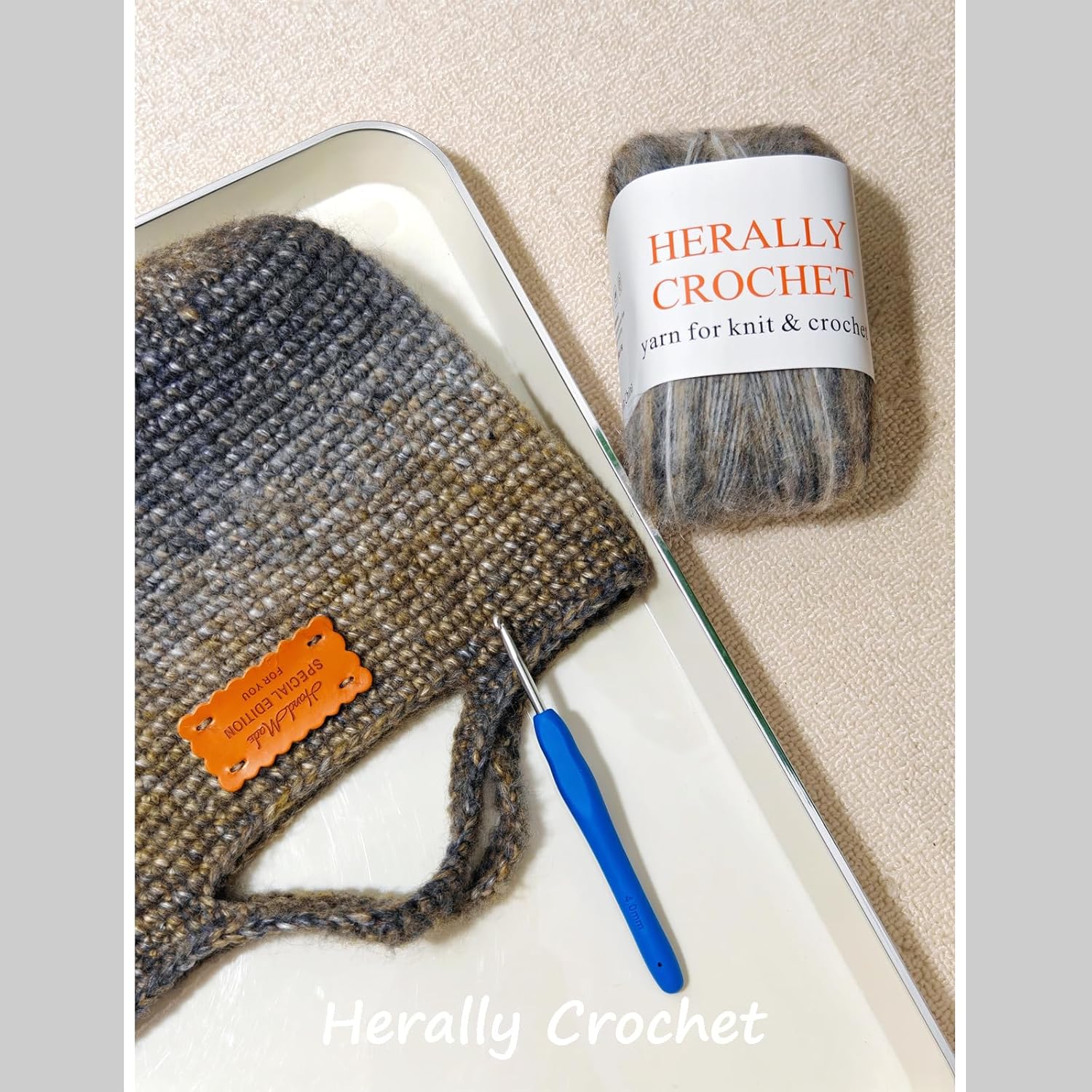 Herally Crochet Kit DIY Bag for Beginners - Include Yarn, Hook and Accessory - with Step by Step Video Tutorials - Crochet Picotin Bag Brown
