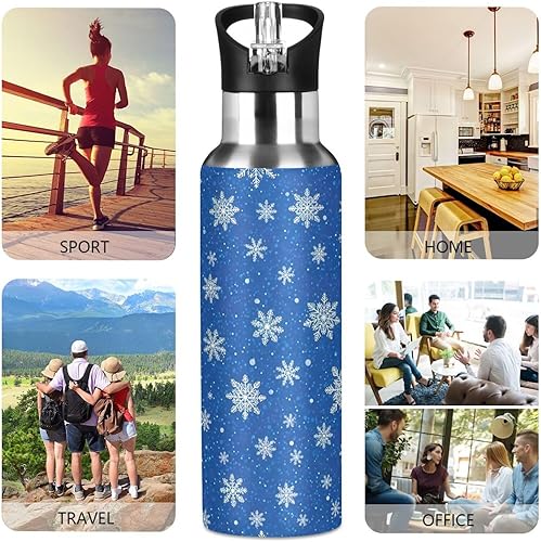 Miniatura 5 de BPA-Free Sport Water Bottle Insulated 32 Oz, Stainless Steel Water Bottle for Gym Outdoor Travel School, White Snowflakes Blue