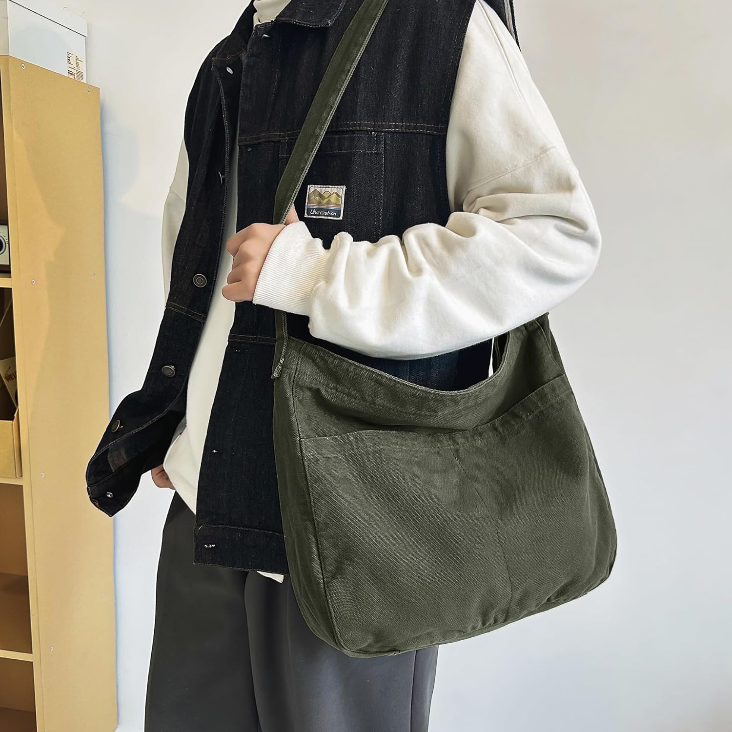 Canvas Tote Bag for Women Large Hobo Crossbody Handbags Casual Shoulder Purse with Multiple Pockets