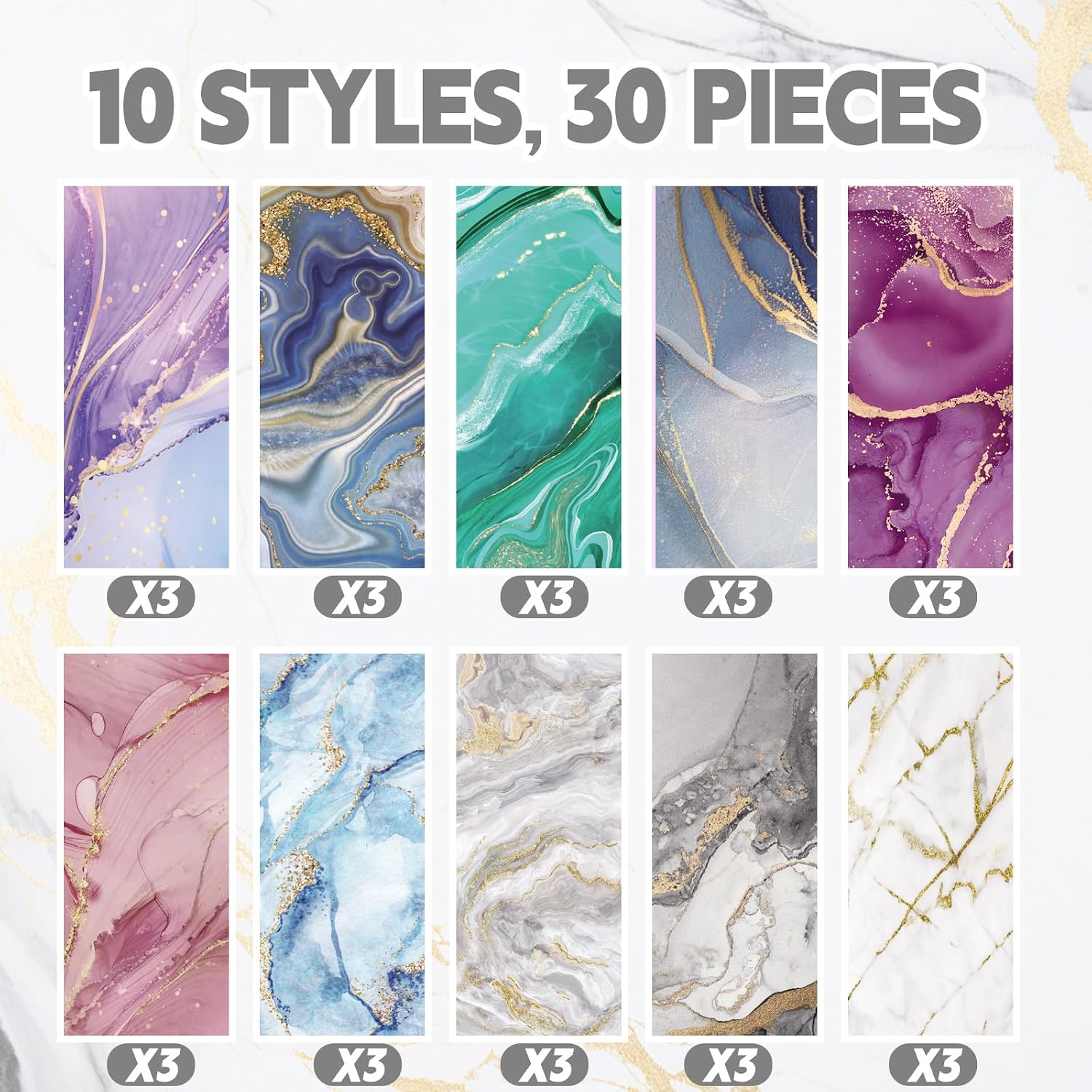 TecUnite 30 Pcs Marble Ballpoint Pens for Women 1.00 mm Cute Black Ink Fancy Pens Fine Point Smooth Marble Writing Supplies Journaling Gifts Office Supplies, 10 Designs image 3